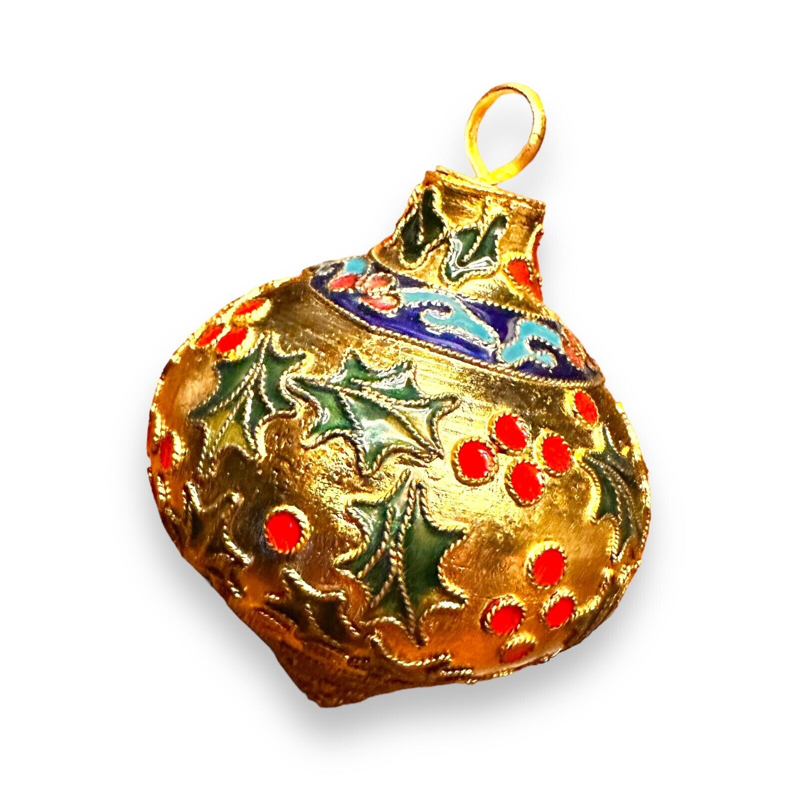 Vintage Cloisonne French Enamel On Brass Christmas Ornament Classic 80s