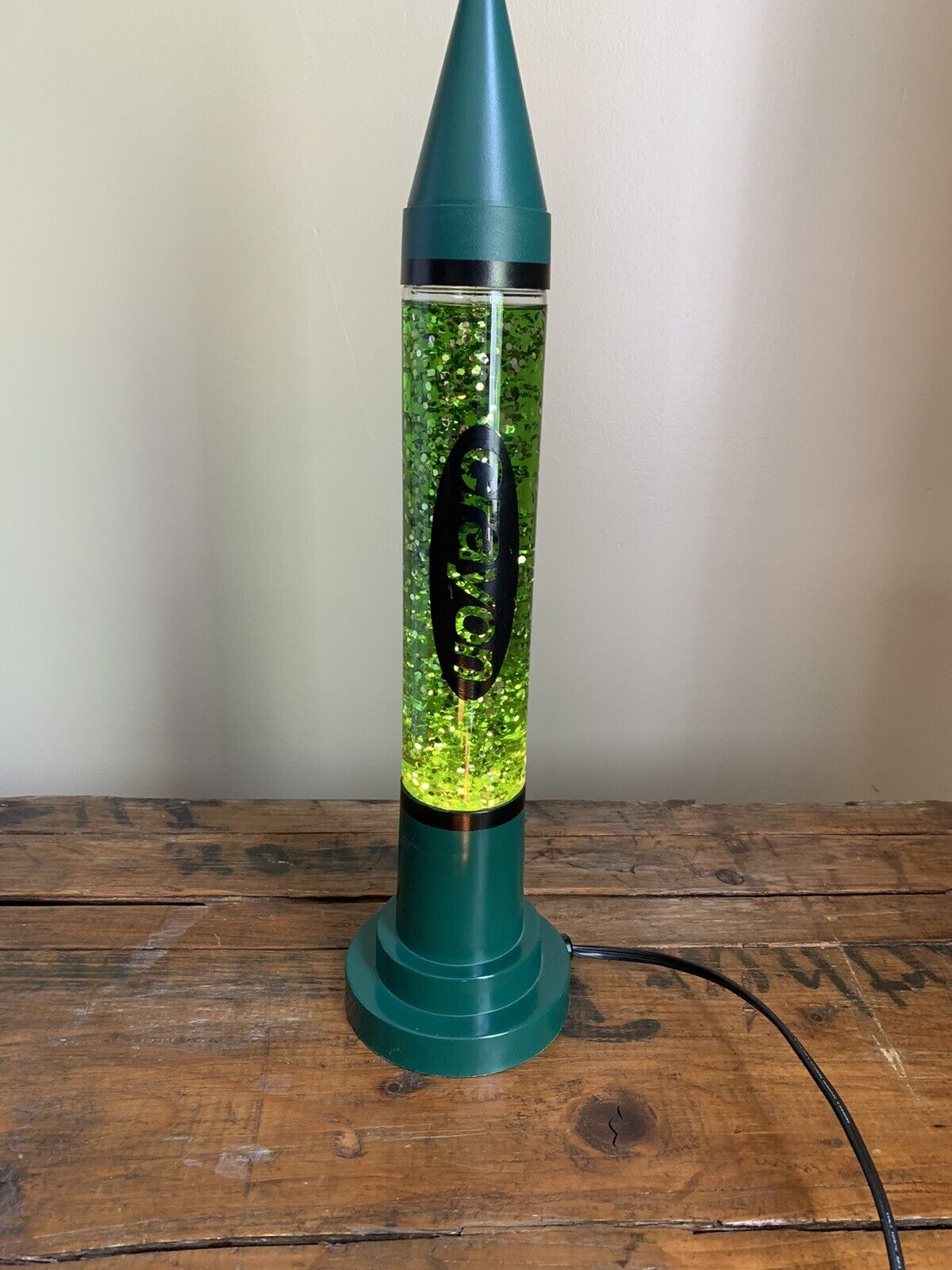 vintage Green Crayon Lava Lamp 17 inch green and glitter Tested Working