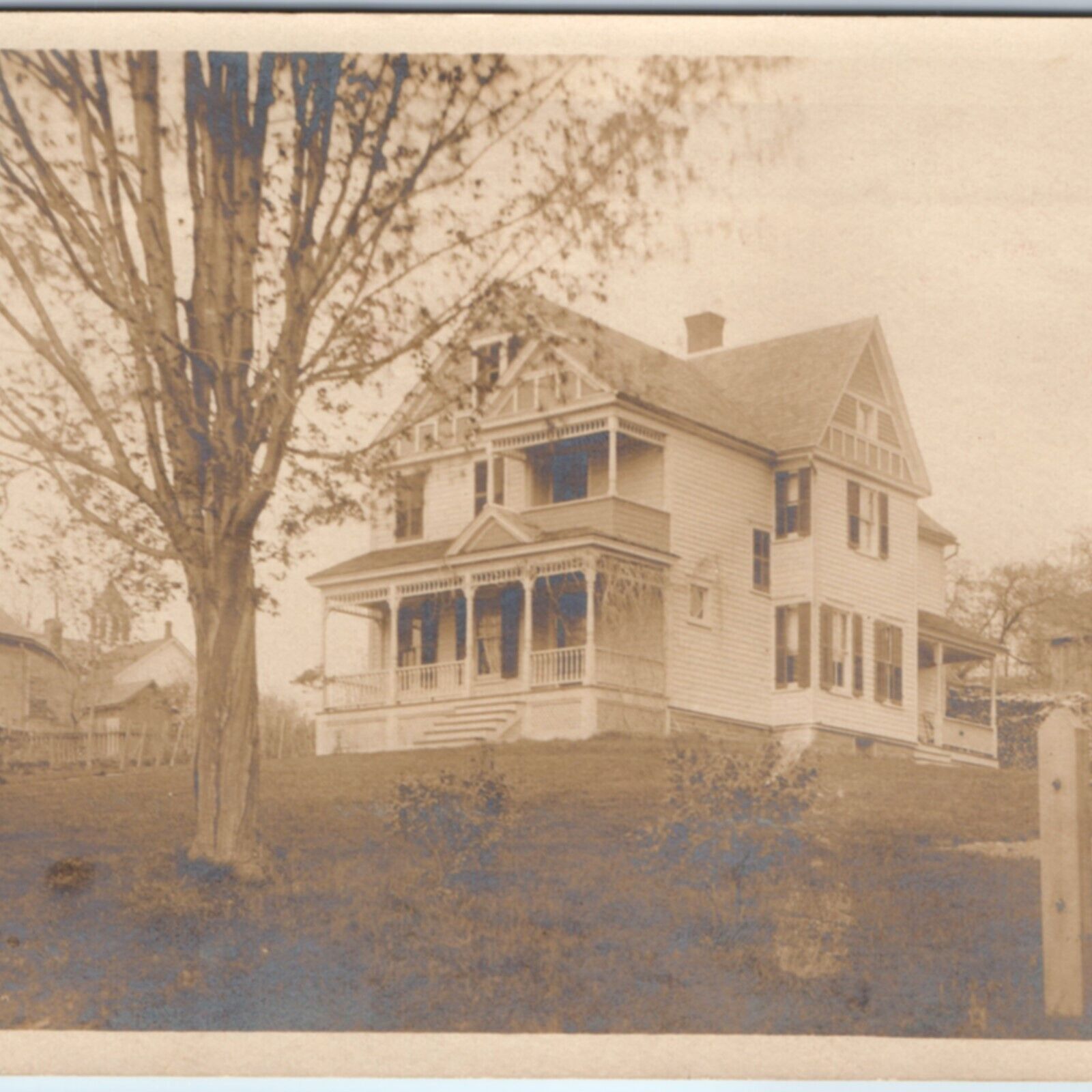 c1910s Folk Victorian House RPPC Lovely Town Photo Stevensville A. Canfield A156