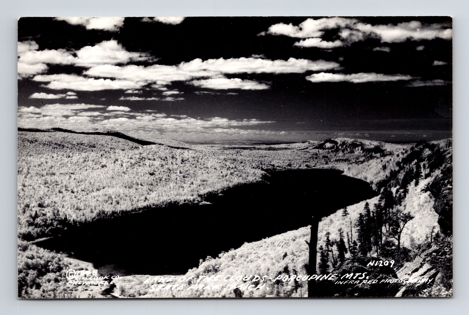 c1948 RPPC Infrared Photo Lake of the Clouds Porcupine Mtns MI Postcard