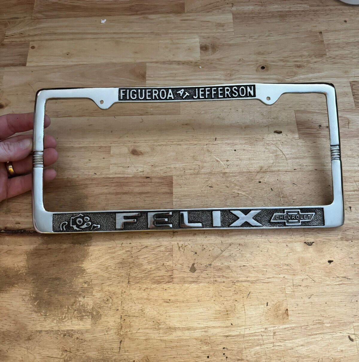 Felix the Cat CHEVY License Plate Frame Topper Chevrolet Patina Auto HOTROD GIFT