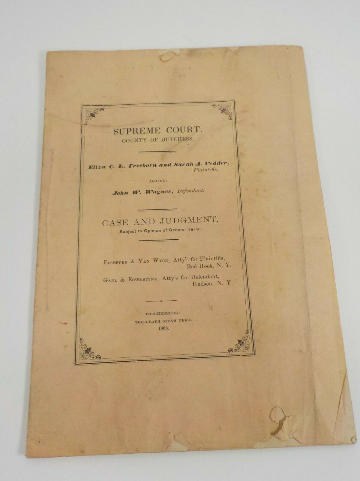 1866 Supreme Court of Dutchess Poughkeepsie NY Court Case