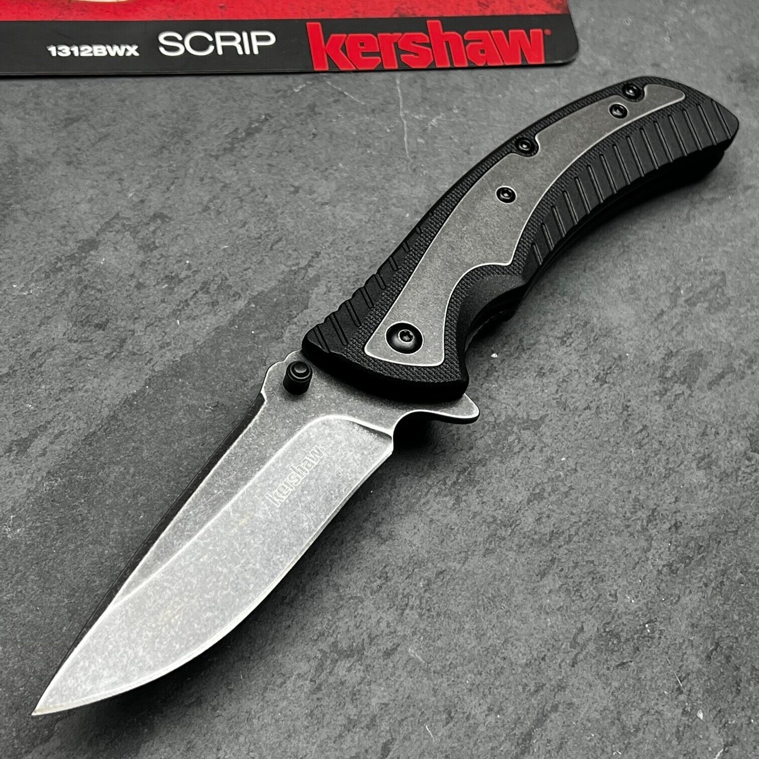 KERSHAW Black Scrip Drop Point Spring Assisted Opening EDC Folding Pocket Knife