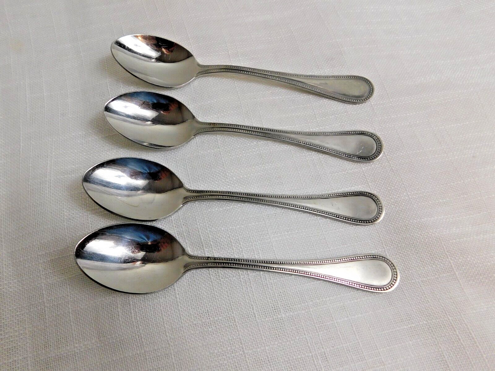 A6- Towle Stainless Flatware Beaded Antique (Korea) Soup Spoons  Lot of 4