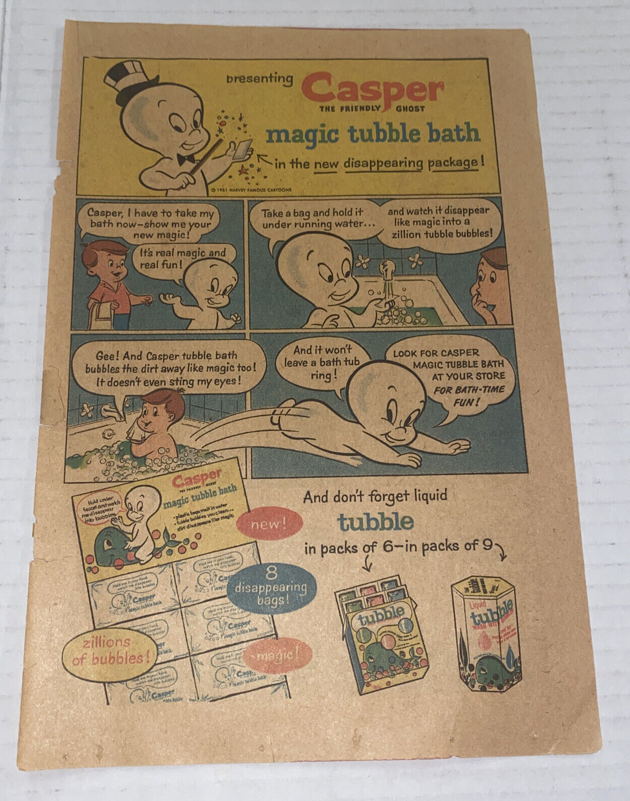 Vintage 1960s Casper Magic Tubble Bath Print AD Bubble Harvey Friendly Ghost