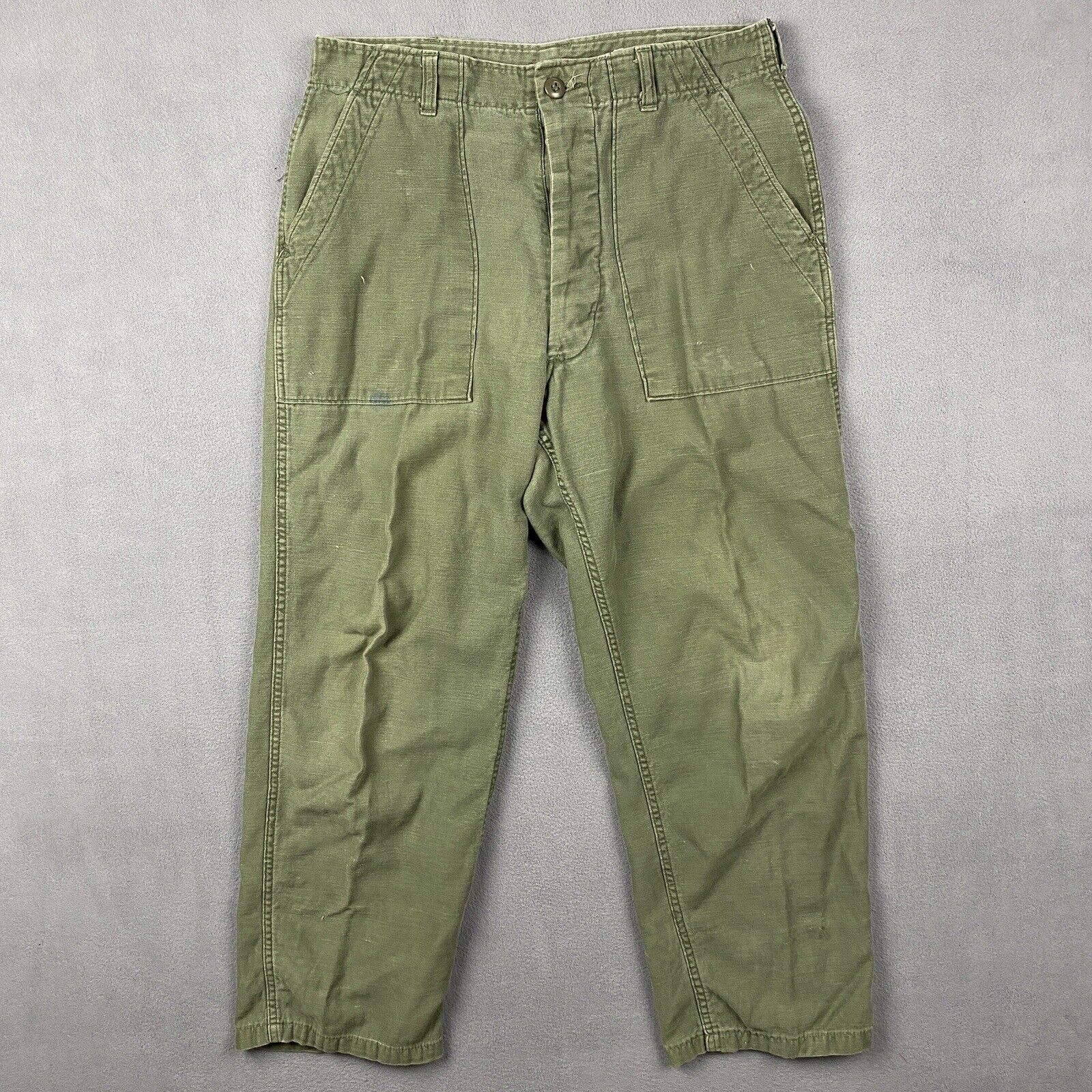 Vintage US Army OG-107 Pants 32x26 Green Military Vietnam Button Fly Rare