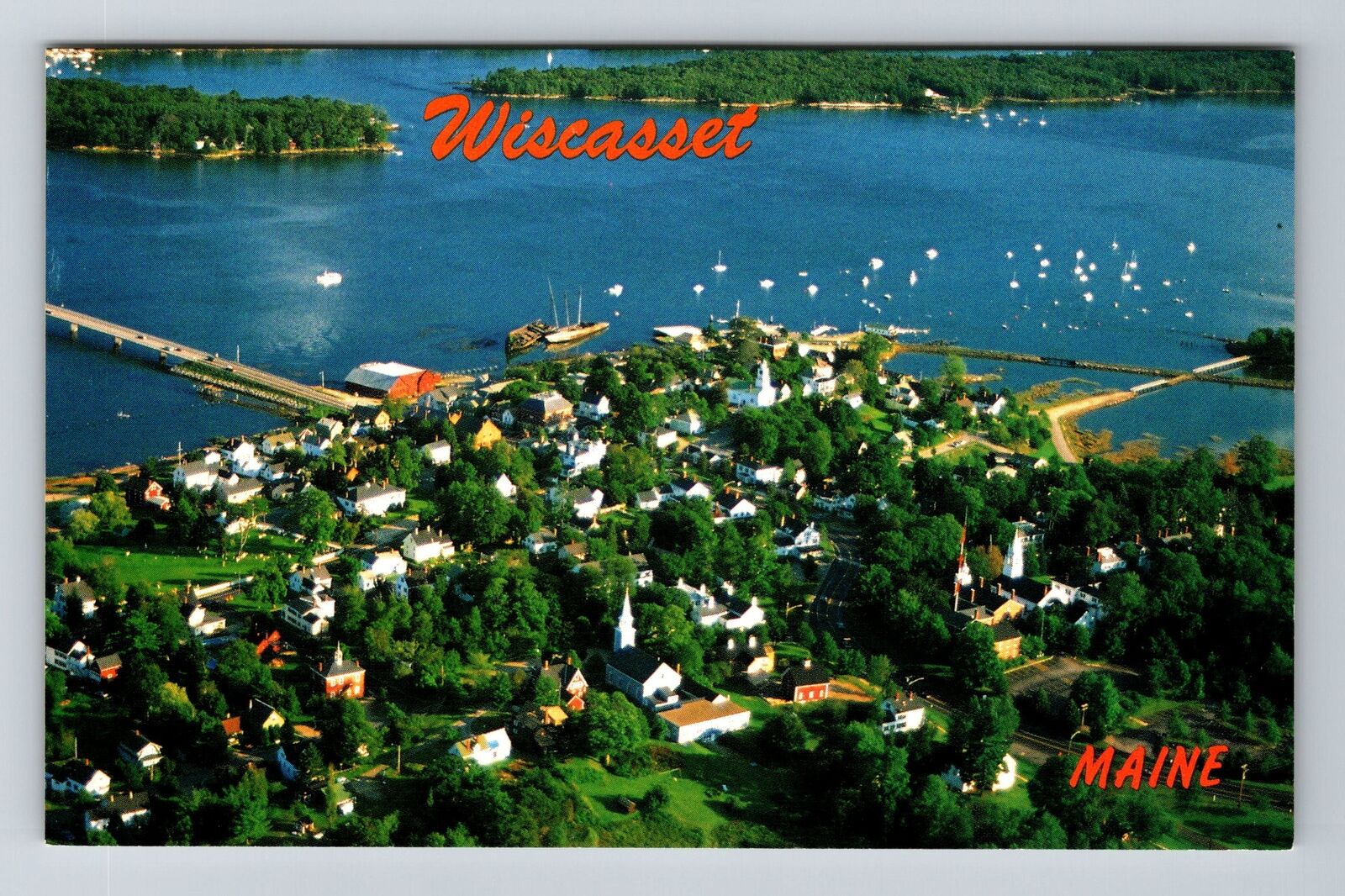 Wiscasset ME-Maine, Aerial Scenic View, Lake Area, Vintage Postcard