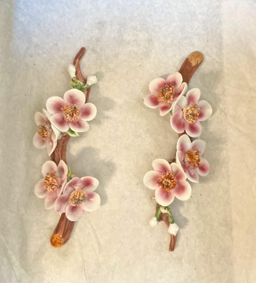 Vtg CAPODIMONTE-style porcelain cherry blossom tree branches stamped w crown & N