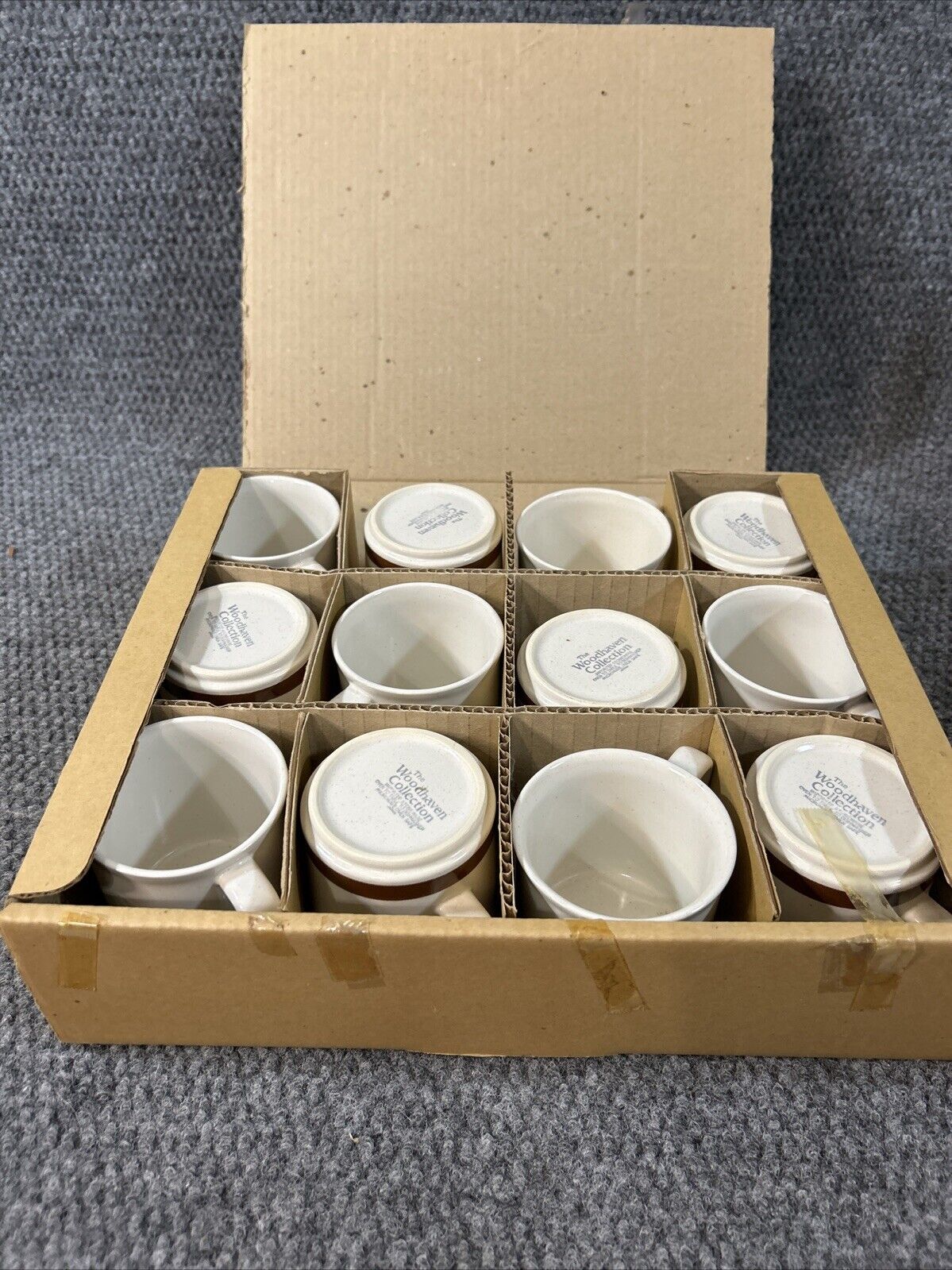 (12) Vintage The Woodhaven Collection Dinner Stoneware Coffee Cups Set MCM