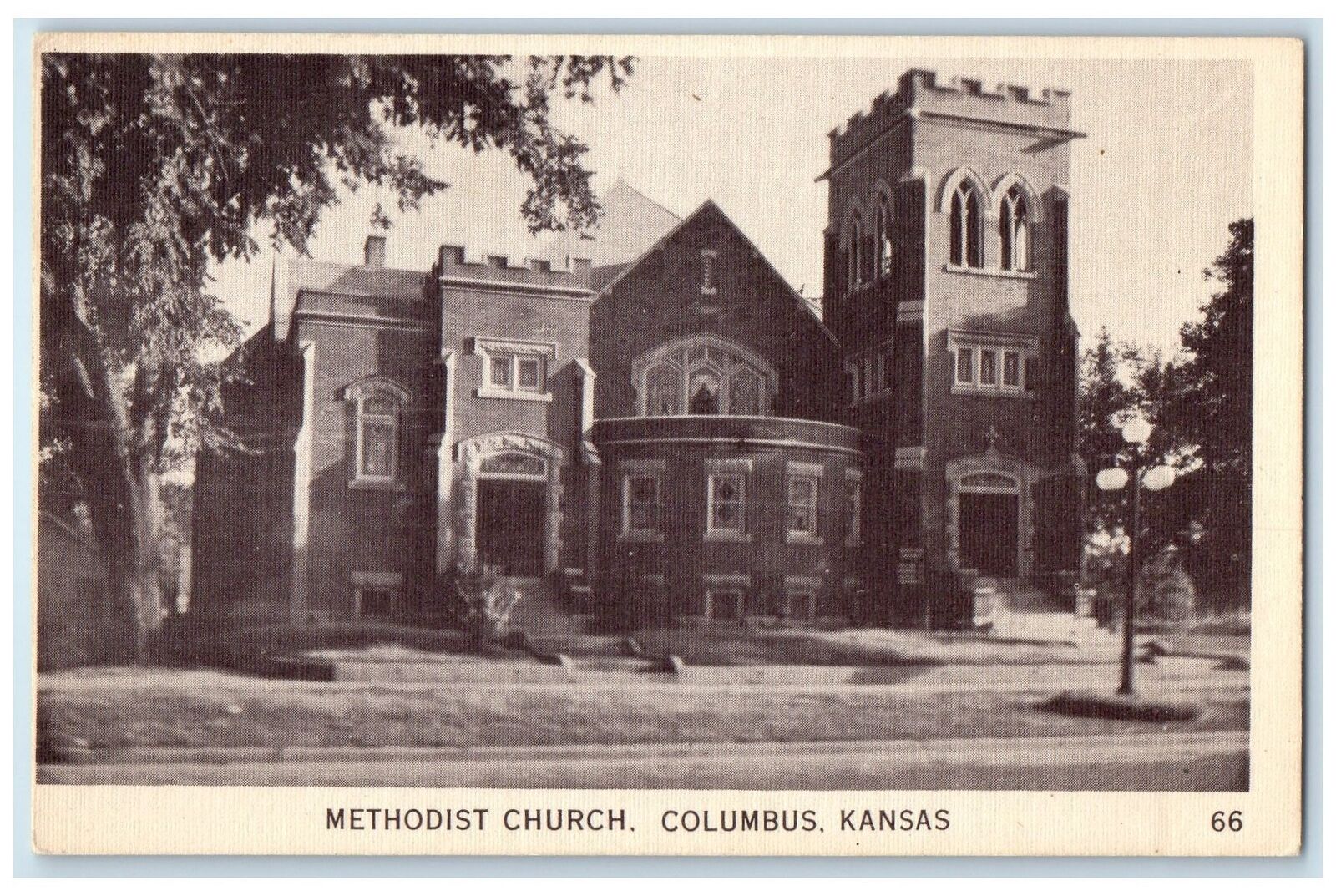 c1920's Methodist Church Building Entrance Tower Columbus Kansas KS Postcard