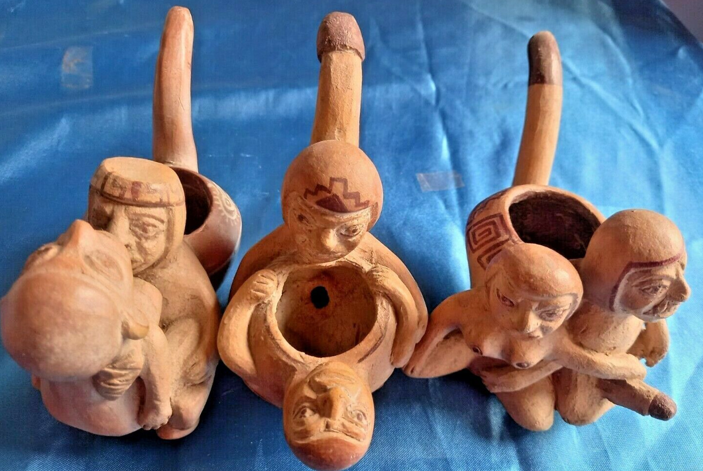 3 Peruvian erotic pipes sexuality reproduction pre-Columbian ceramic