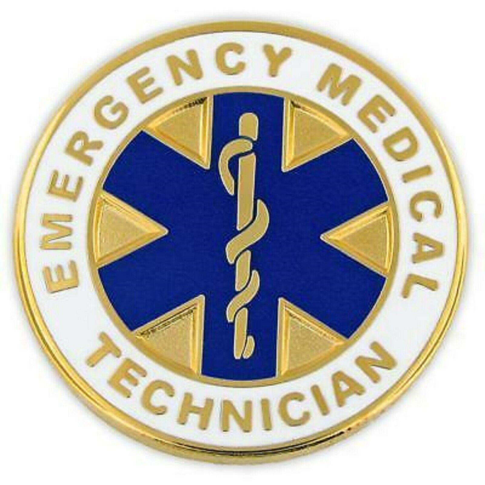 EMT FIRE EMERGENCY MEDICAL TECHNICIAN GOLD BLUE STAR OF LIFE  CADUCEUS BADGE PIN