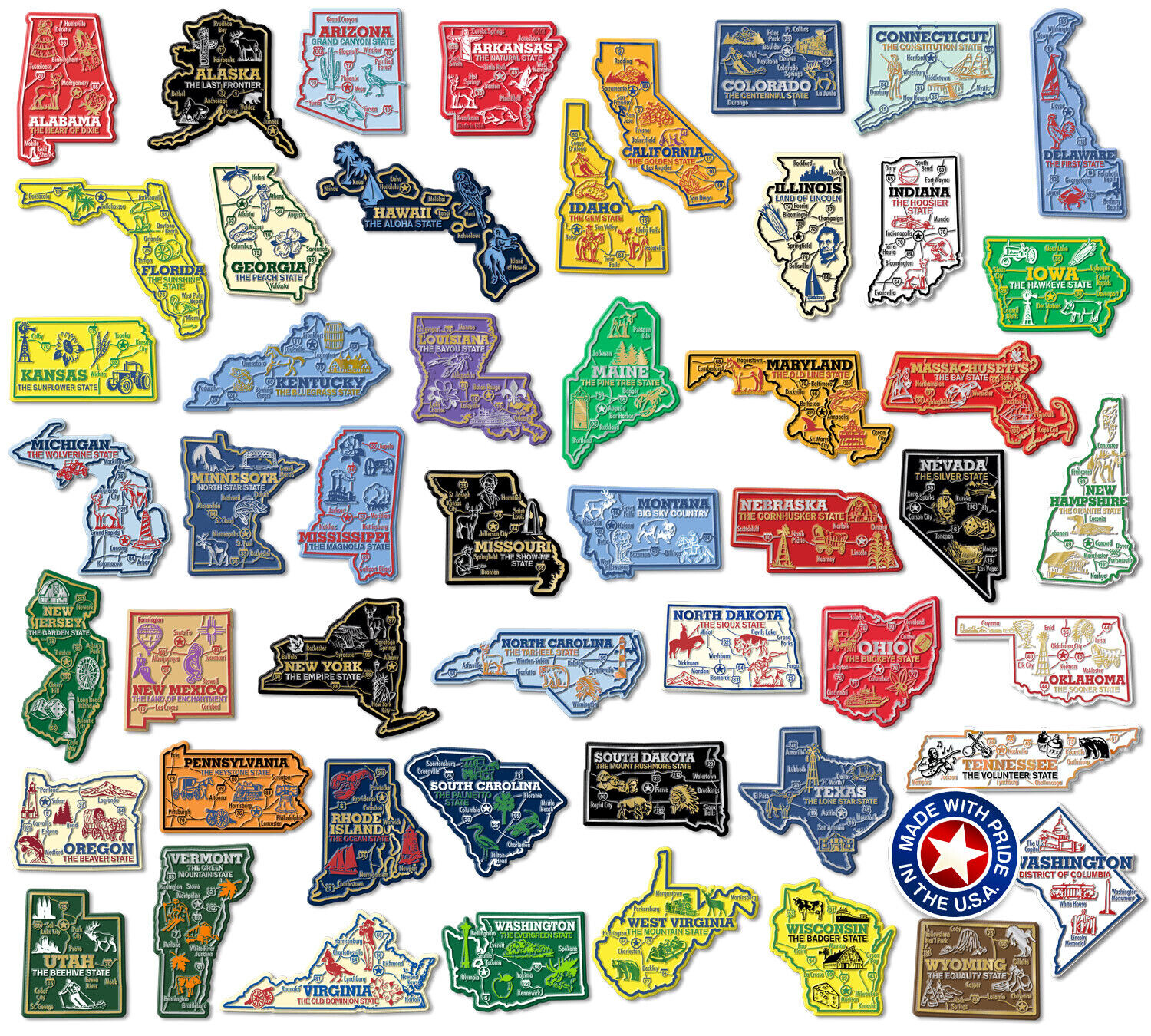 Giant U.S. State Magnet Set by Classic Magnets, 51-Piece Set