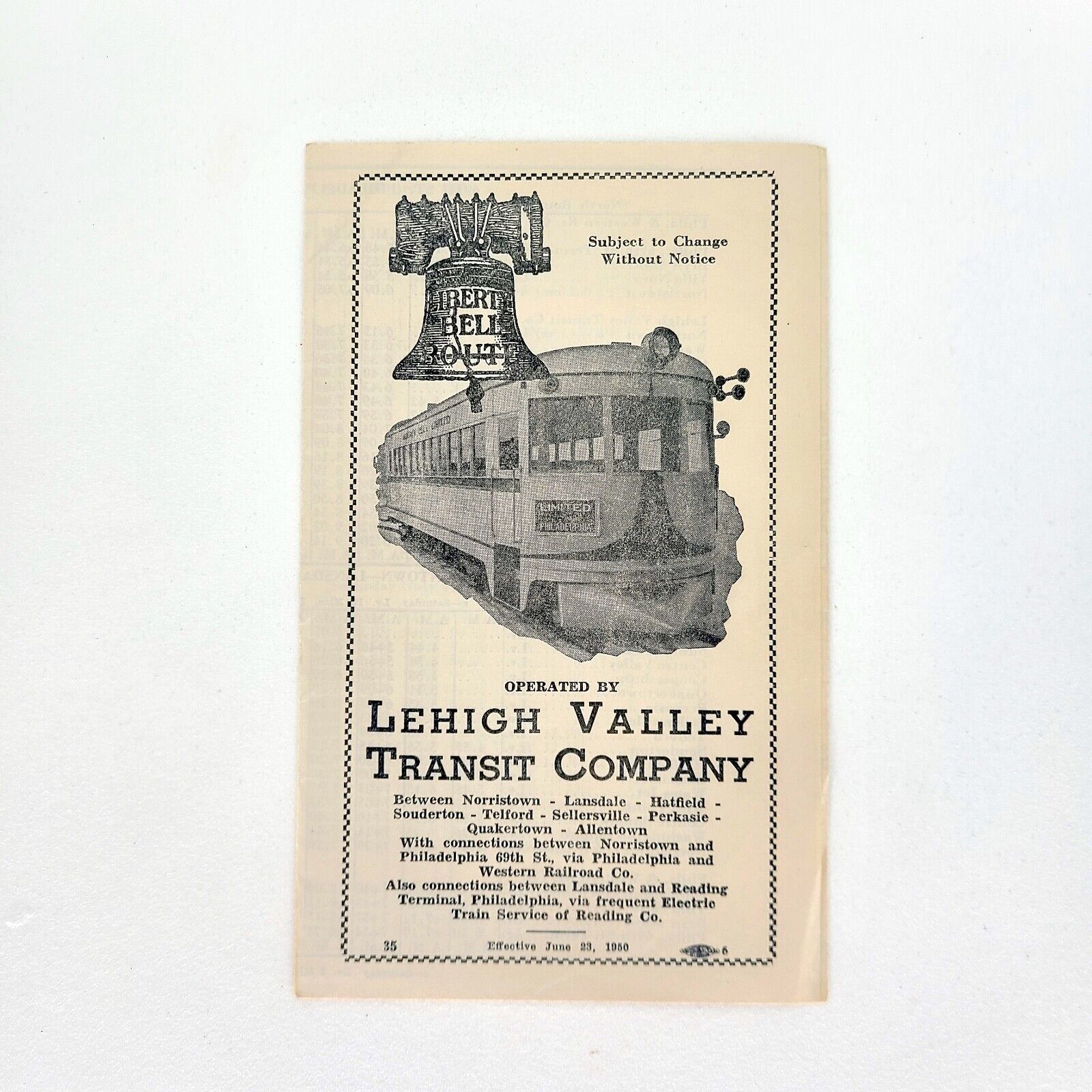 1950 Lehigh Valley Transit Timetable Liberty Bell Route Interurban Trolley PA