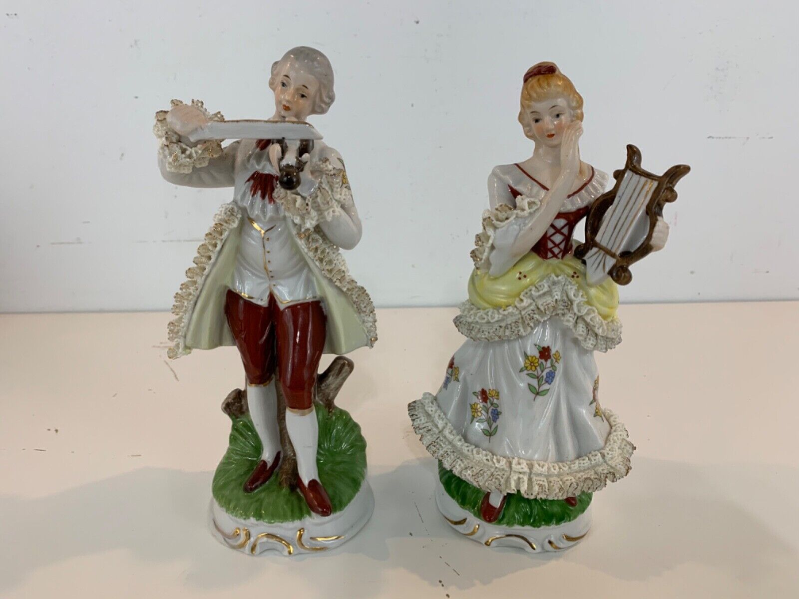 Vintage Empress by Haruta Pair of Couple Musicians Porcelain Figurines