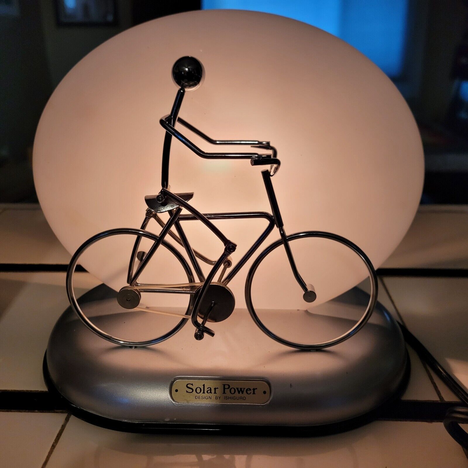 Vintage Solar Power by Ishiguro - Motion Man Pedaling Bicycle Bike Table Lamp