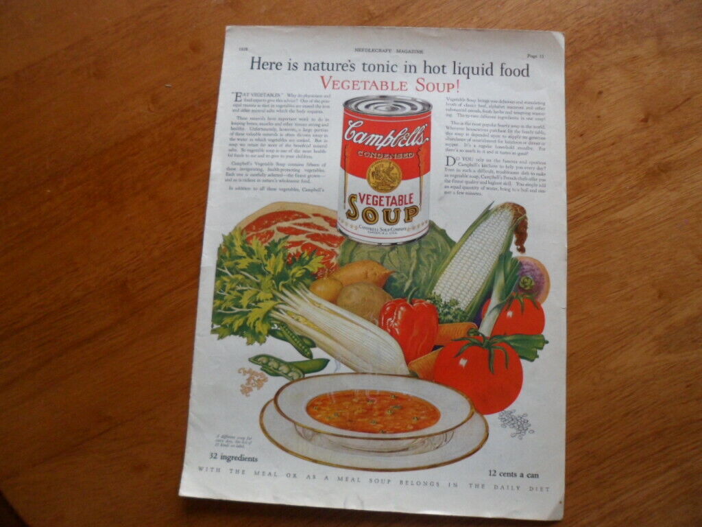 four Campbell's Soup ads 10-1/2 X 13-1/2 inches 1927=1928=(2) 1929