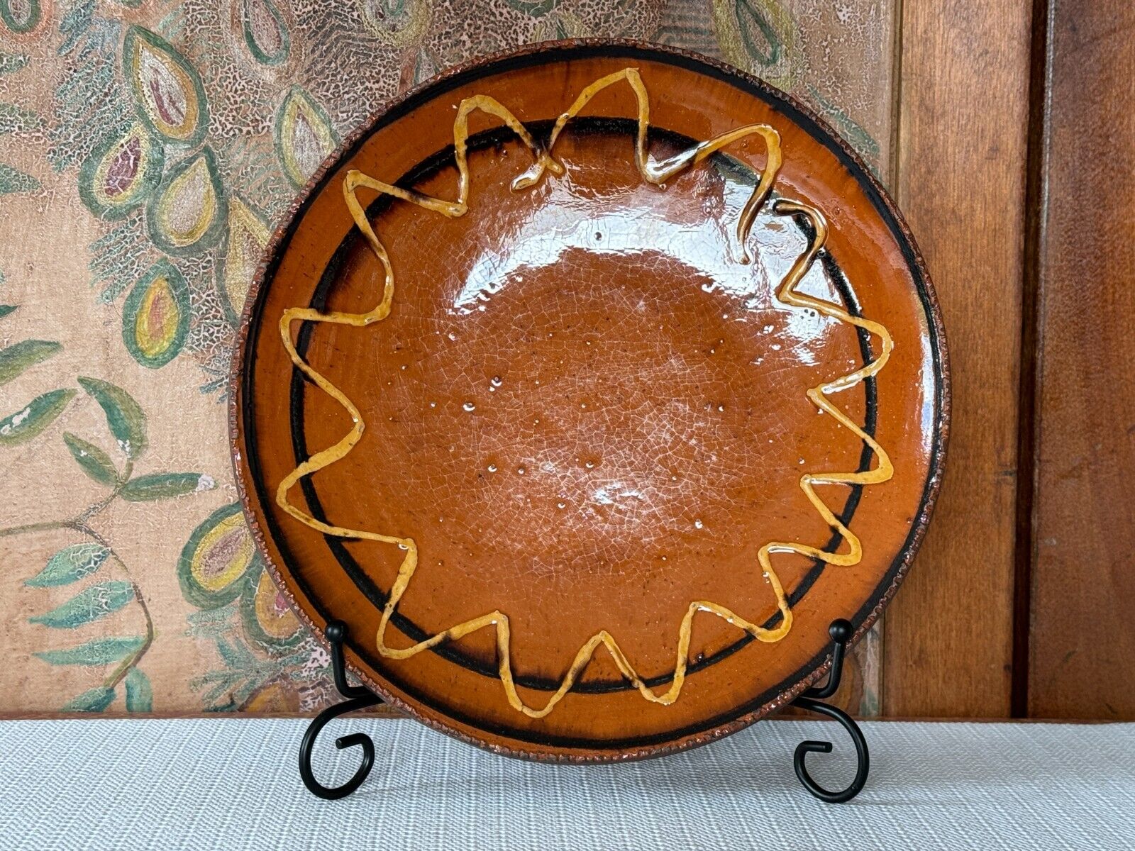 Contemporary Turtle Creek Potter Betty Lou Folk Art Redware Charger Plate - 2014