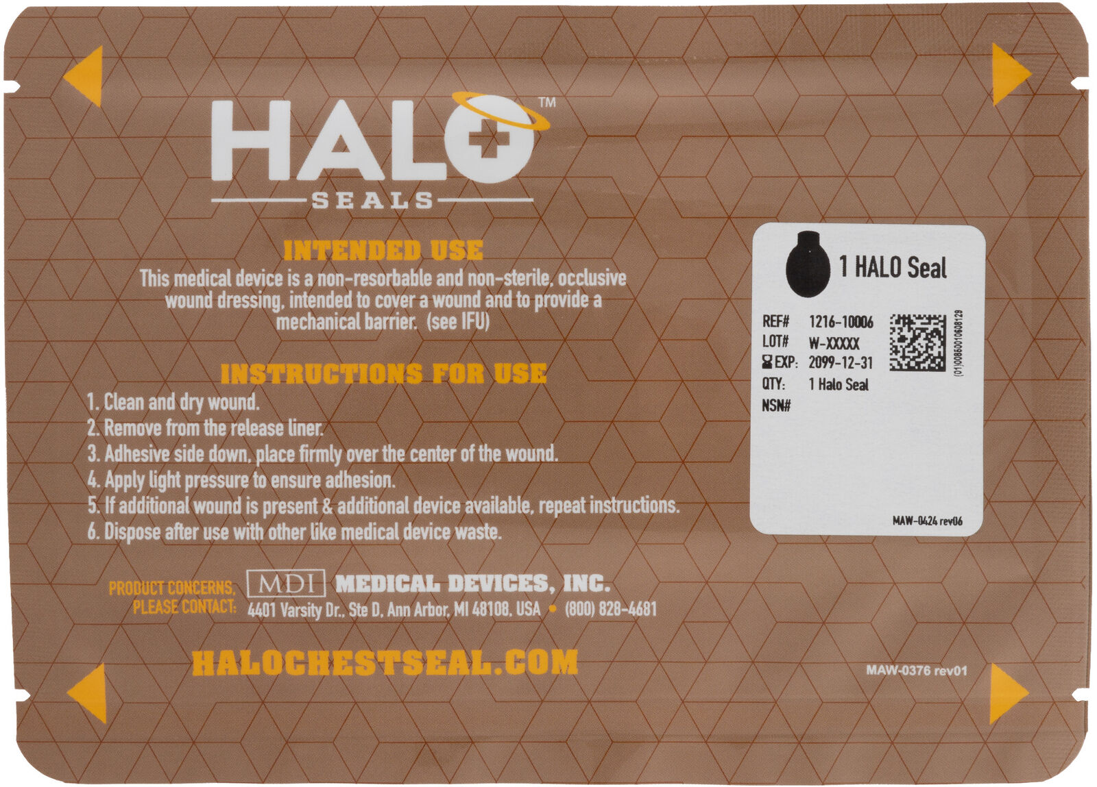 Halo Chest Seals (1 Per Package). IFAK Packaging SWAT EMS EMT ALS TCCC