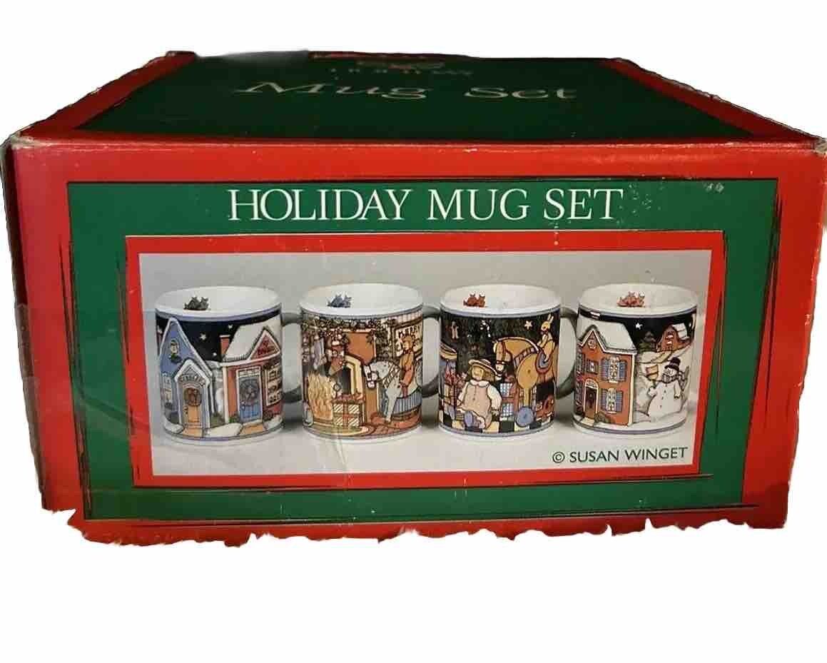 Susan Winget Holiday Mugs Certified International Set of 4 Original Box Charming
