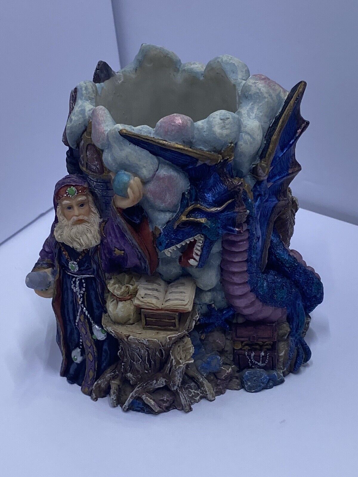 Vintage 90s Merlin Wizard And Dagon Pen Pencil Candle Holder 4”x3” 