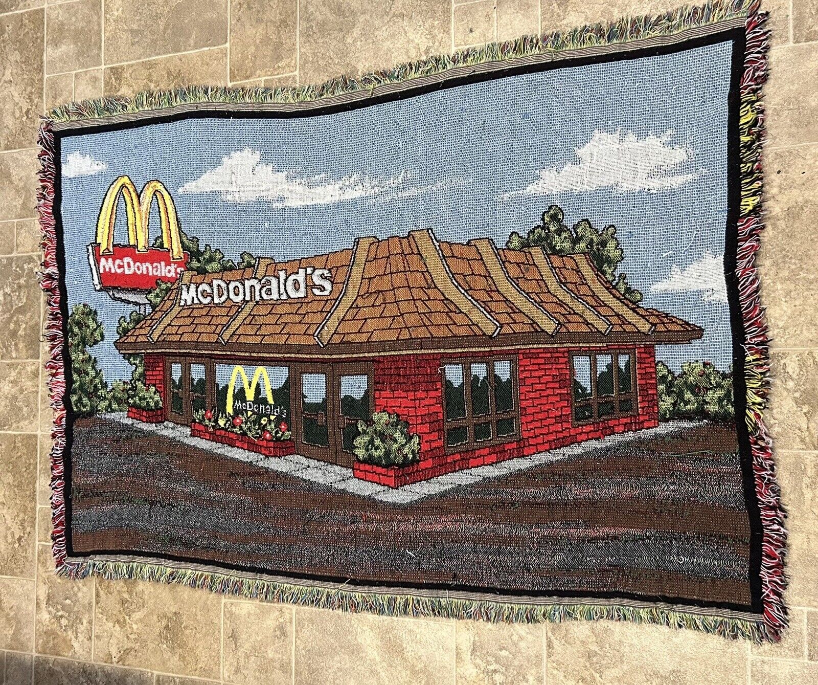 RARE Vintage McDonald\'s Restaurant Throw Tapestry Blanket 38X54 Northwest Co