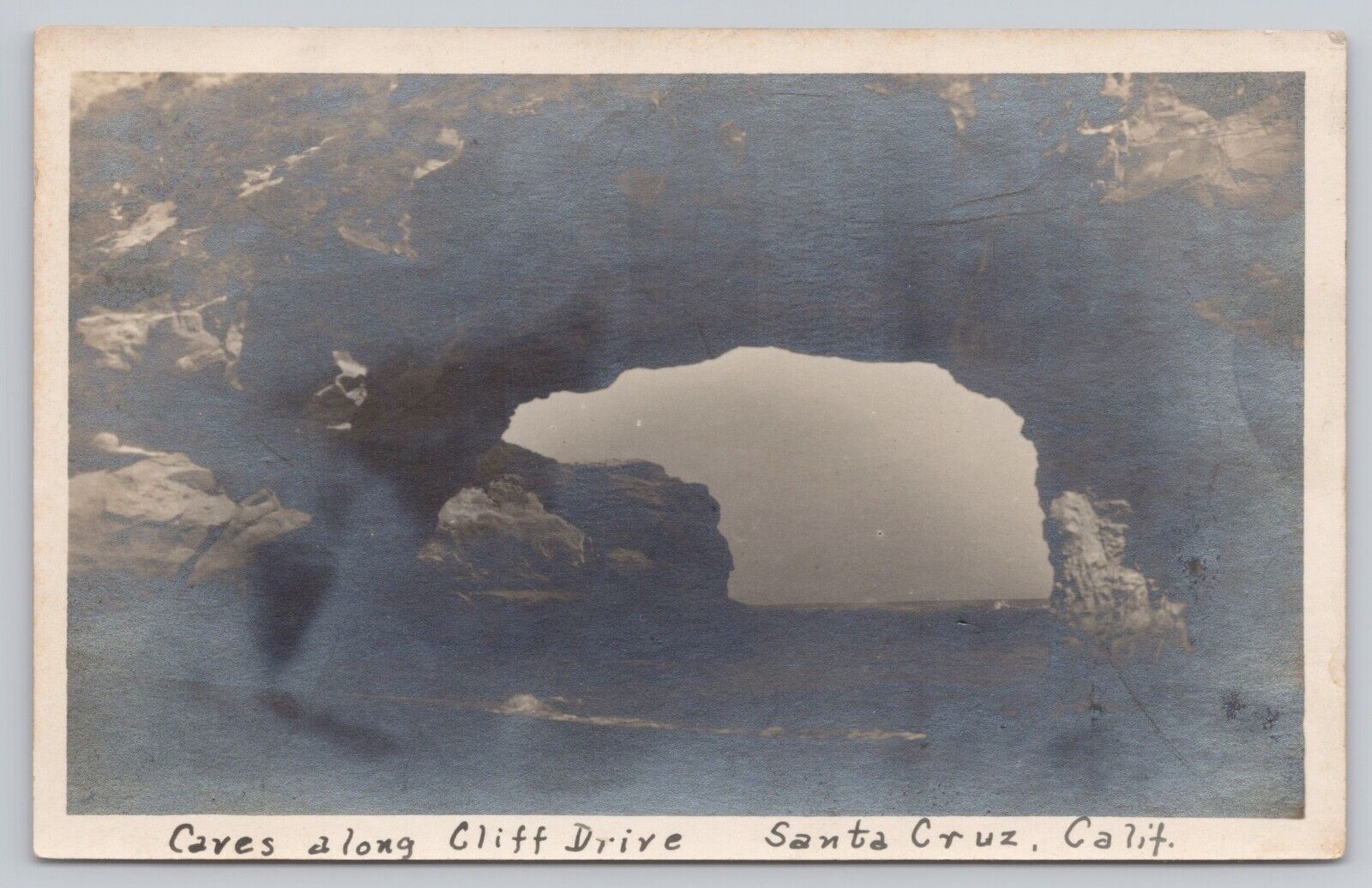 Santa Cruz California, Cliff Drive Caves, Vintage RPPC Real Photo Postcard