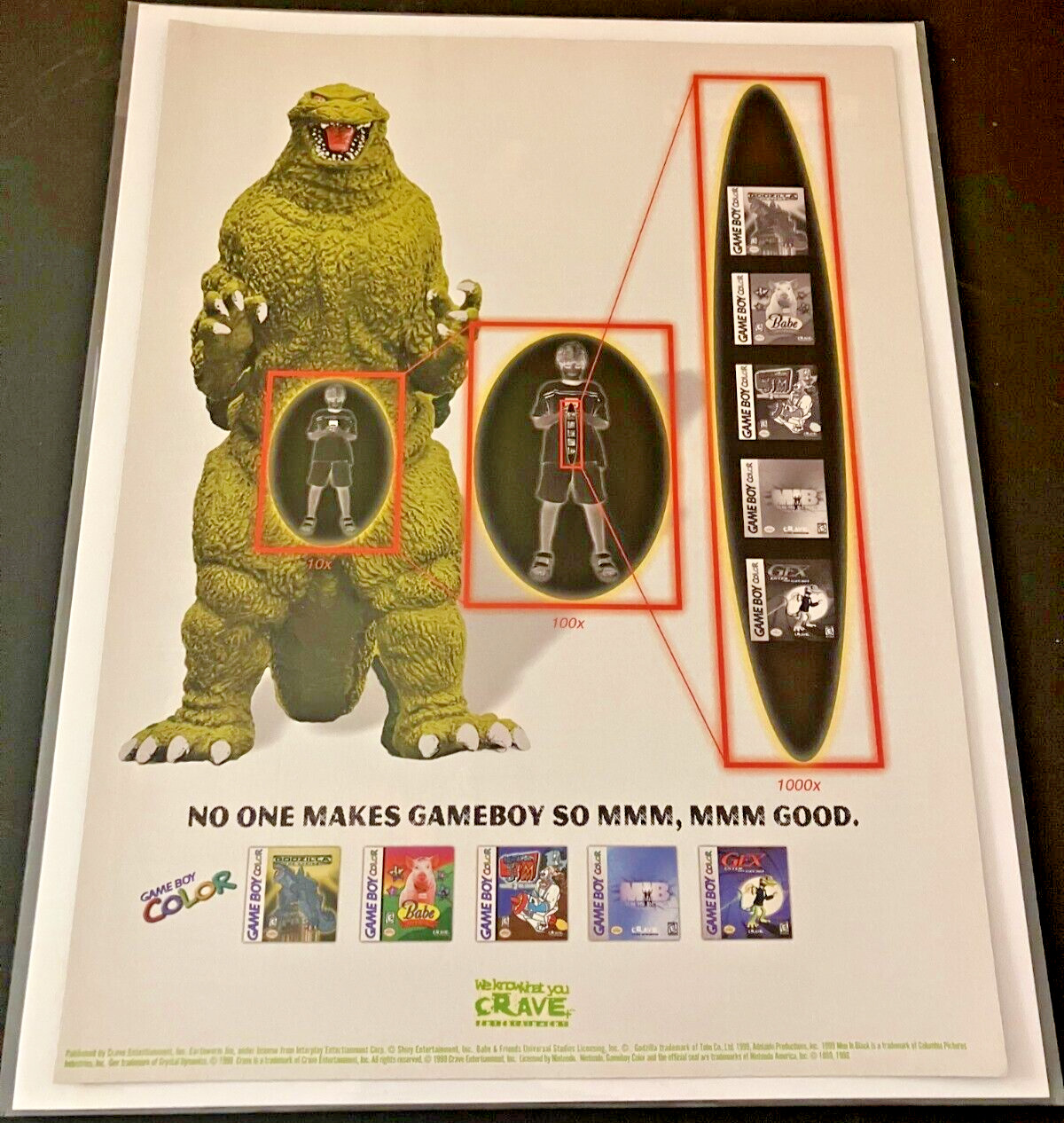 Godzilla / Crave / GBC - Vintage 1999 Gaming Print Ad / Poster / Wall Art - MINT
