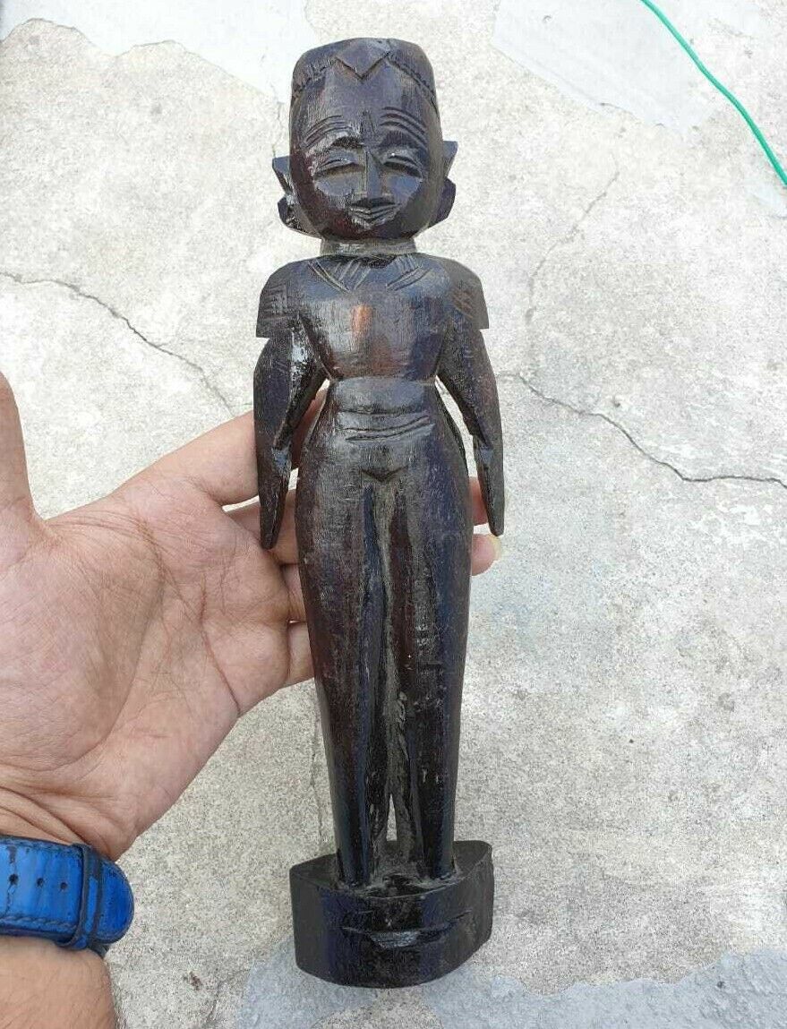 Vintage Old Antique Rose Wood Hand Made Rare Marapachi Bommai Doll figure Statue