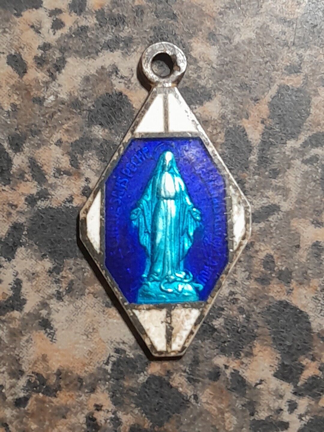 Vintage Blessed Virgin Mary Blue Miraculous Catholic Medal