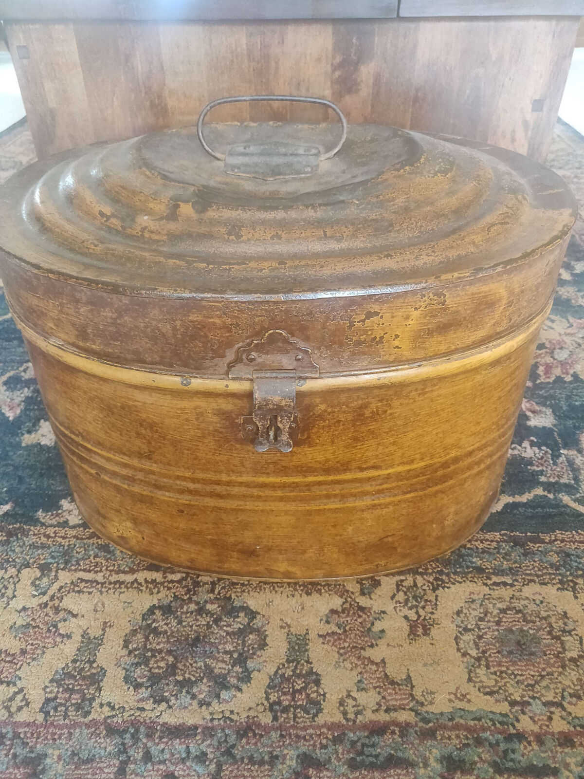 Antique early 20th century tin hat box