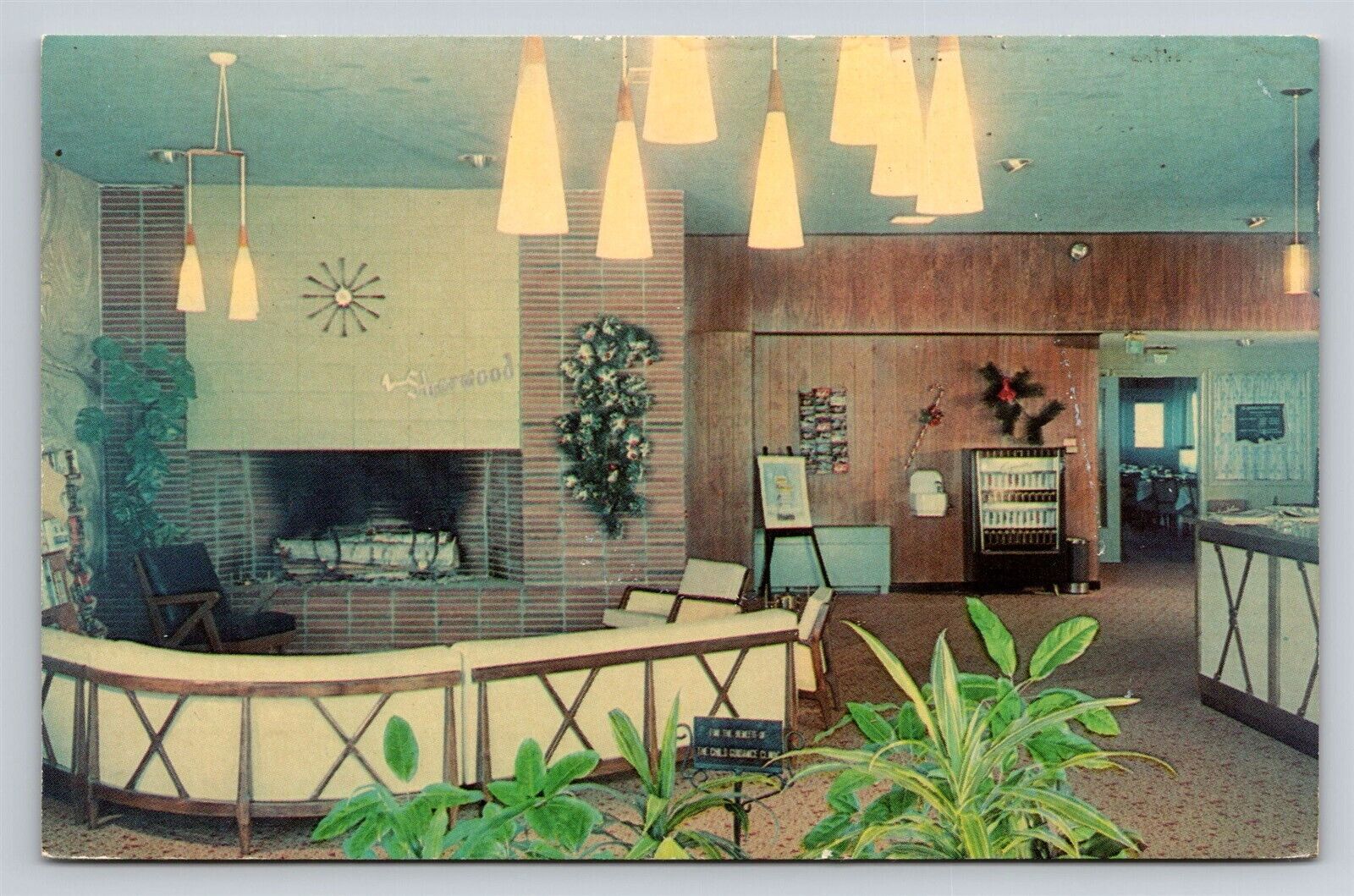 Dover NH The Sherwood Motor Hotel Motel Vintage Postcard Interior View