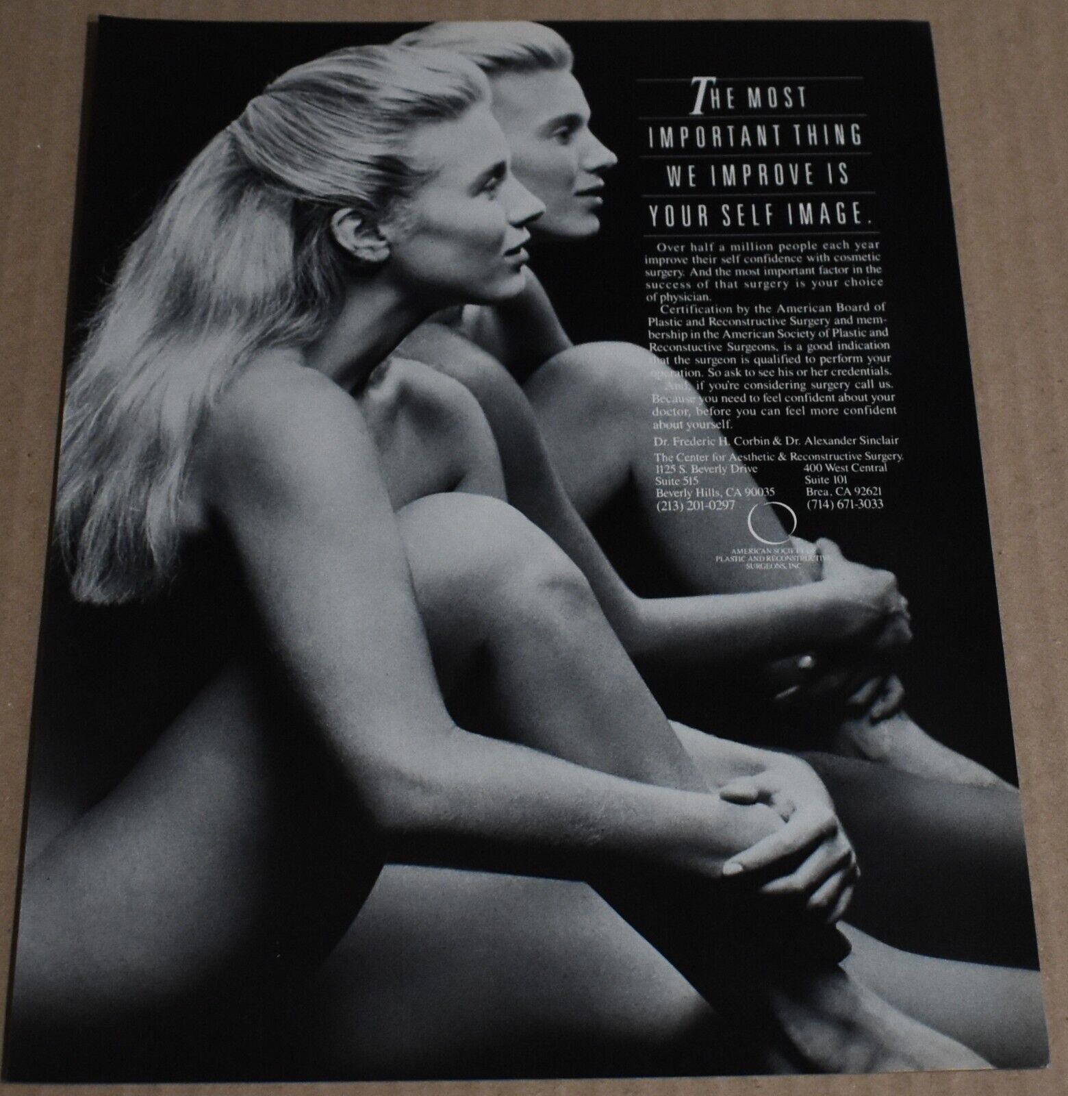 1989 Print Ad Blonde Pinup girl Dr Frederic Corbin Image Plastic Surgery art