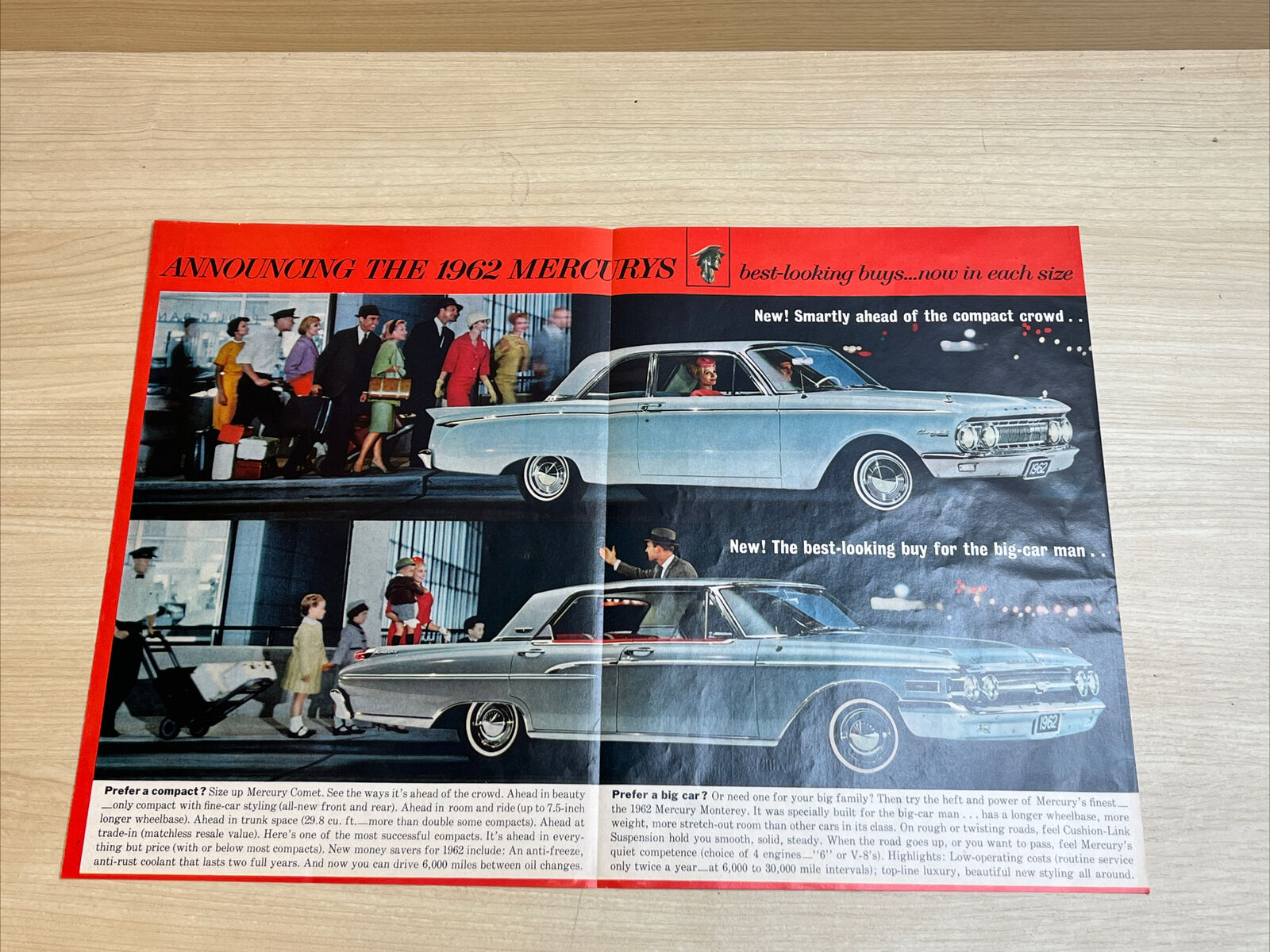 1962 Mercurys Comet Monterey 1961 Vintage Print Ad 2 Page Life Magazine