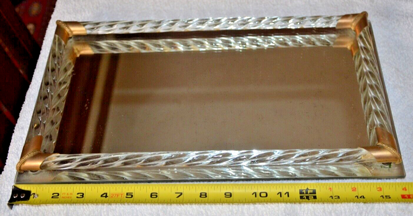 Vtg Murano Vanity Tray Glass Twisted Rope Rods Mirror  1950s ITALY 16