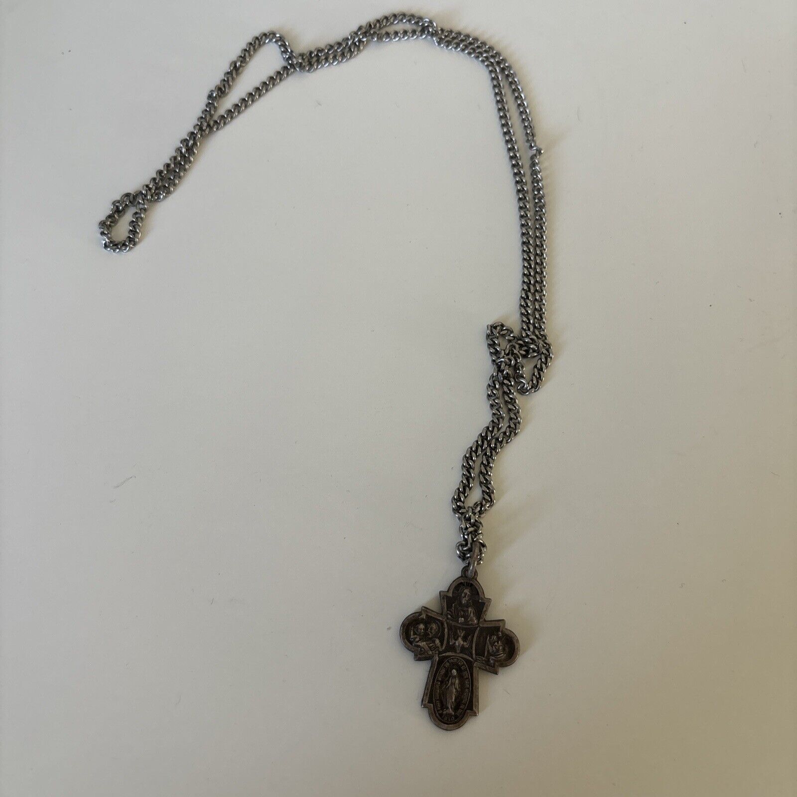 Vintage Sterling Silver Cross - I AM A CATHOLIC - CALL A PRIEST Pendant