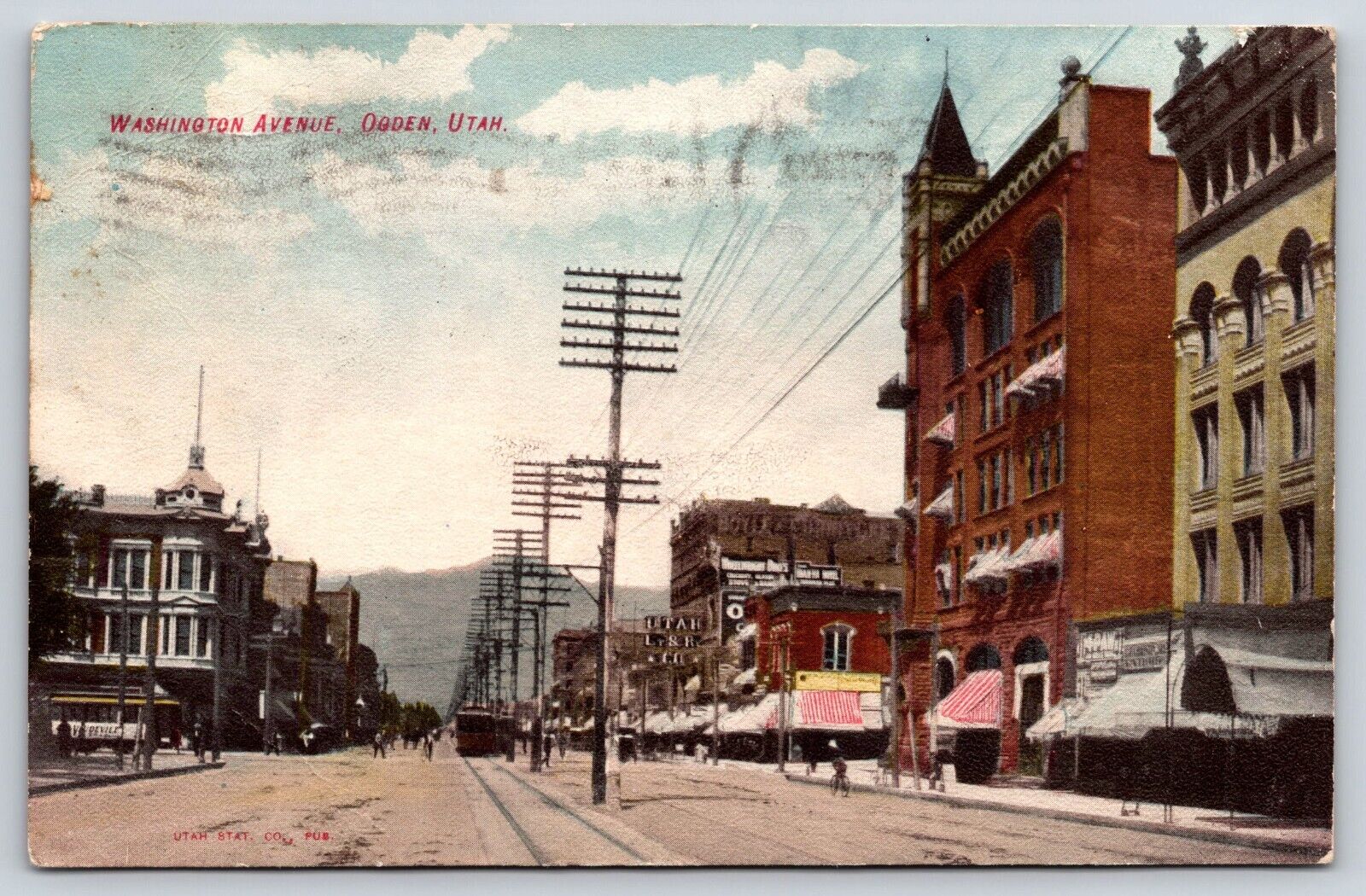 Ogden UT-Utah, Washington Avenue, Street View, Antique, Vintage 1906 Postcard