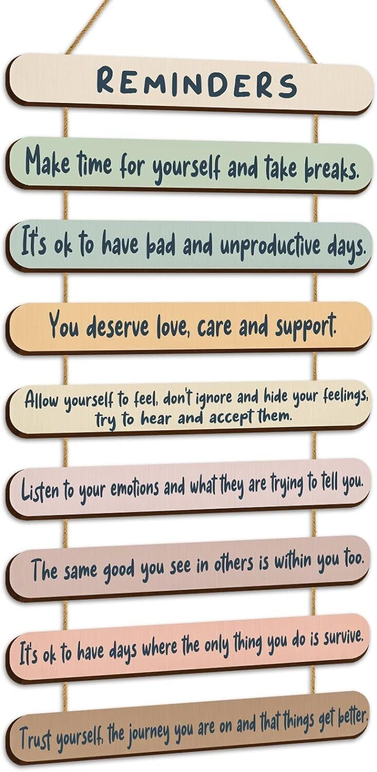 Mental Health Reminders Wall Decors Wooden Hanging Art Cute Color 
