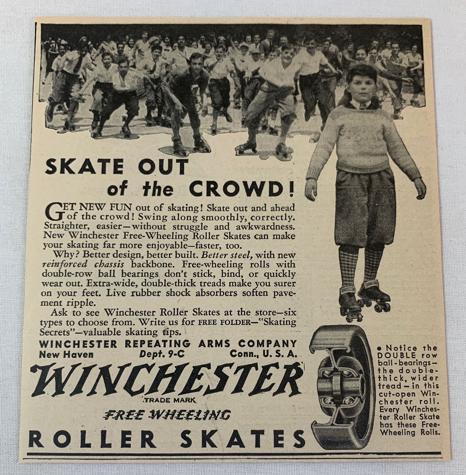 1934 WINCHESTER Roller Skates ad ~ SKATE OUT OF THE CROWD