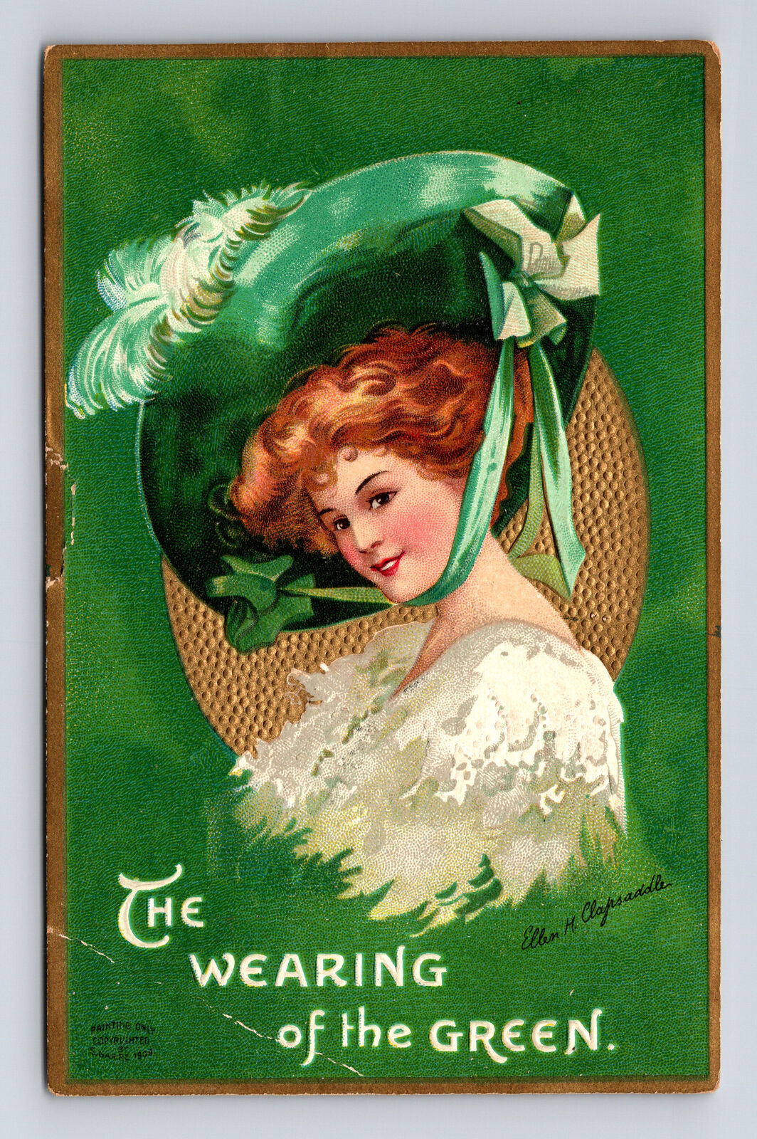 Artist Ellen H Clapsaddle Wearing of the Green Pretty Lady Adrian MI Postcard