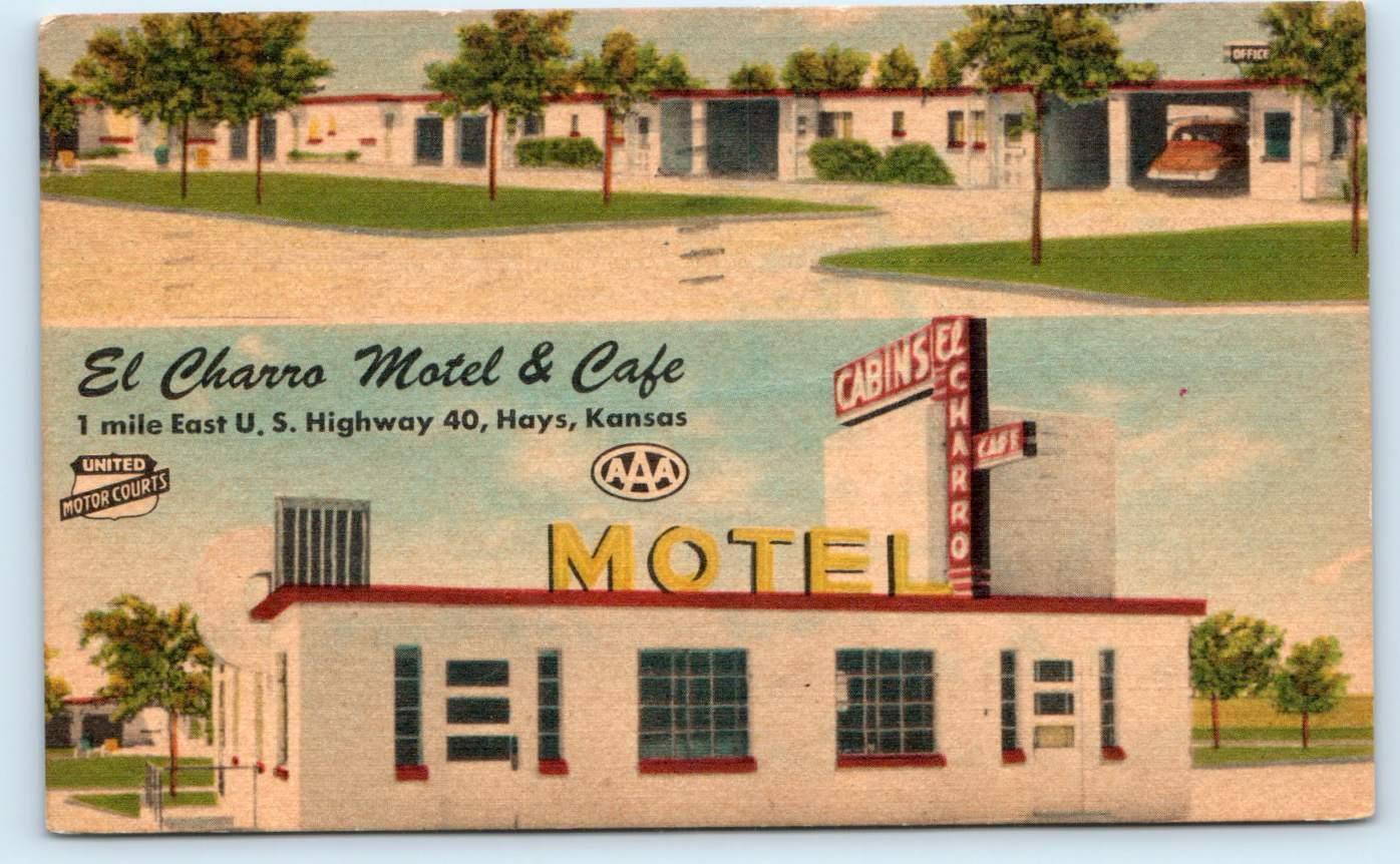 HAYS, KS Kansas ~ Roadside Highway 40 ~ EL CHARRO MOTEL & CAFE 1950 Postcard