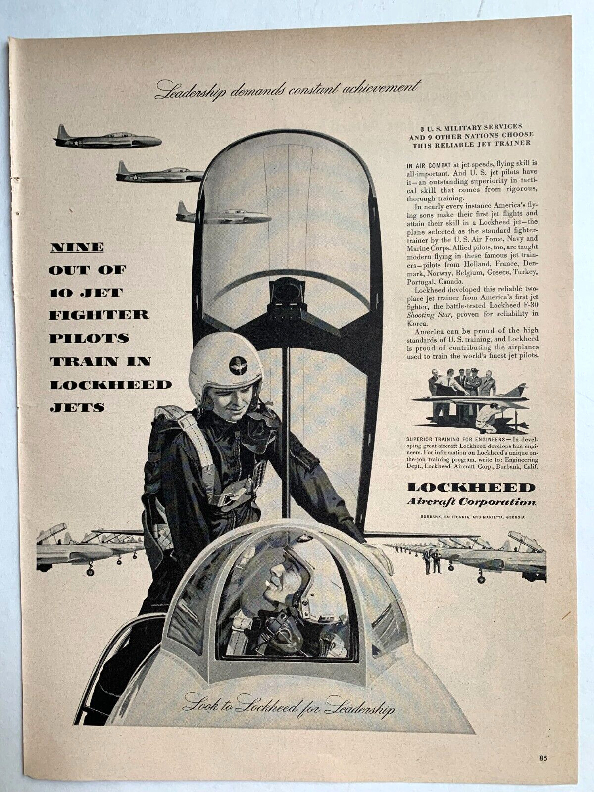1952 Lockheed Print Ad 13in x10in Fighter Pilot Jet Trainer F-80 Shooting Star