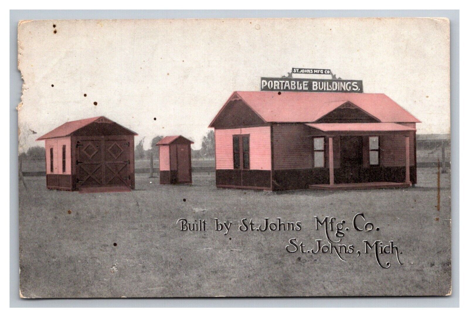 Postcard St. John\'s Michigan Portable Buildings Display