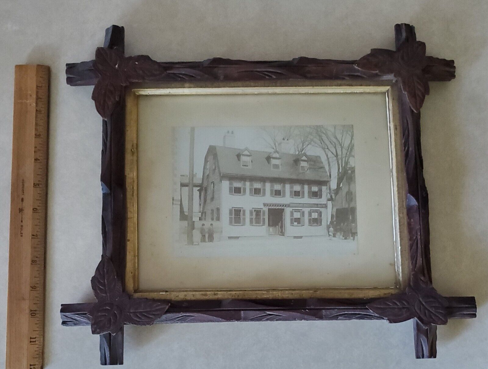 Antique Photo Newport National Bank~Newport RI~Antique Carved Wood Frame