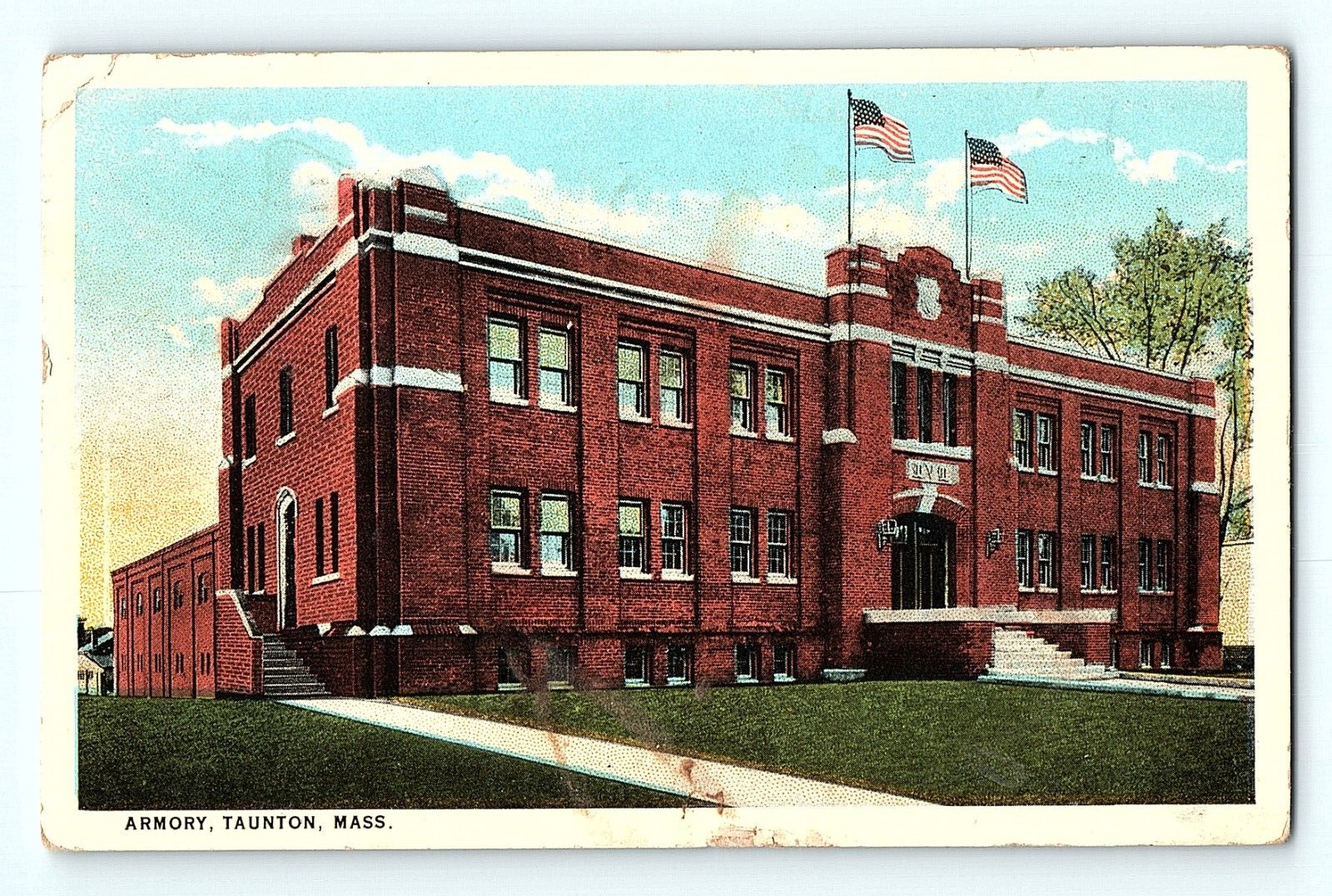 Armory Taunton Massachusetts Side Street View 1928 Postcard E1