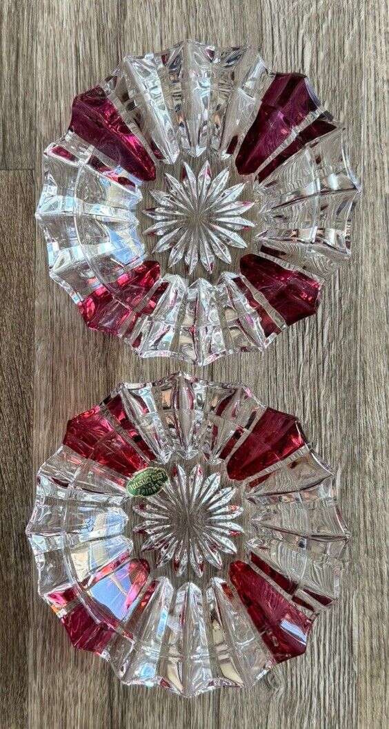 Vintage Clear/Red Ashtrays Ginuwine 24% Lead Crystal Made In Western Germany