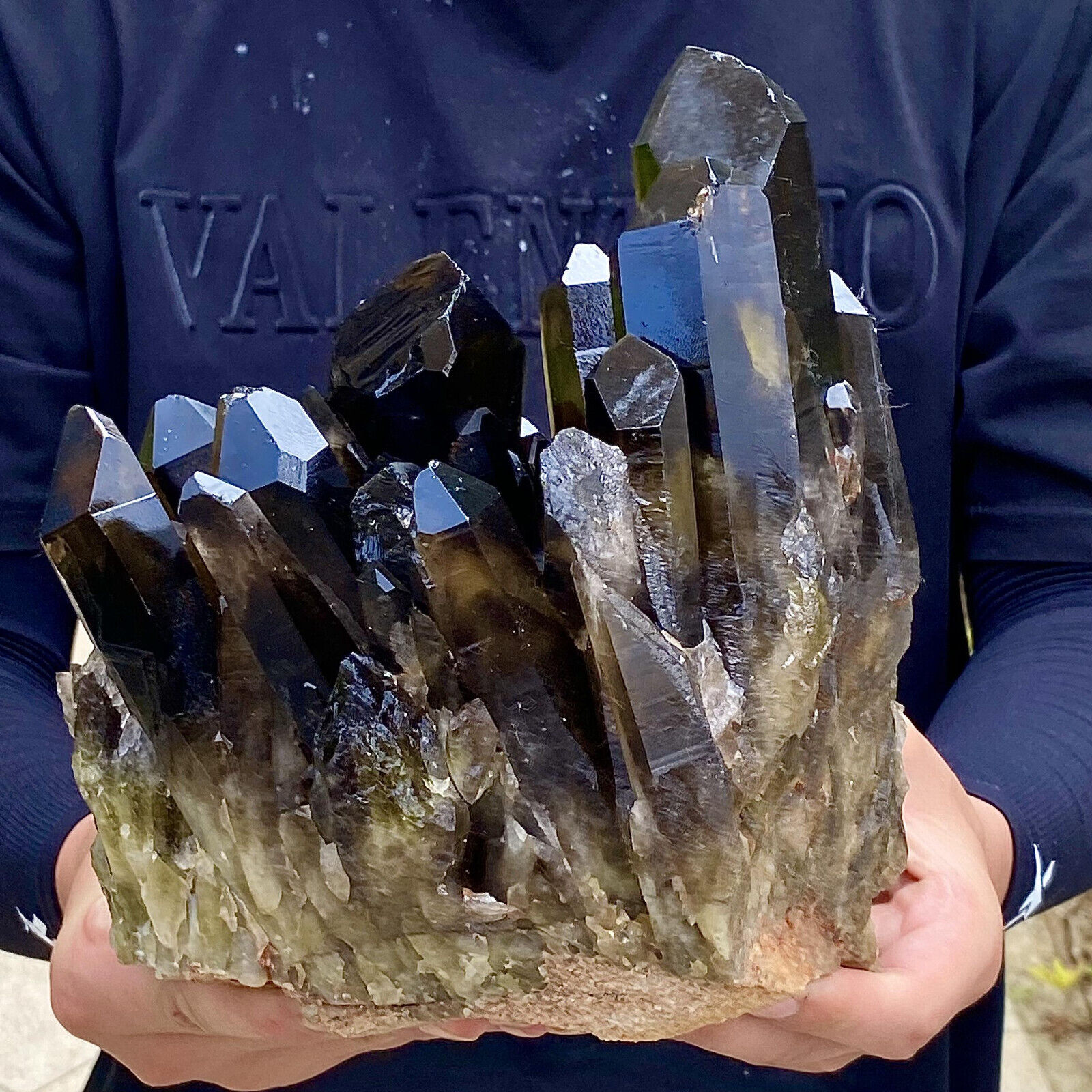 9.46LB  Natural Beautiful Black Quartz Crystal Cluster Mineral Specimen Rare