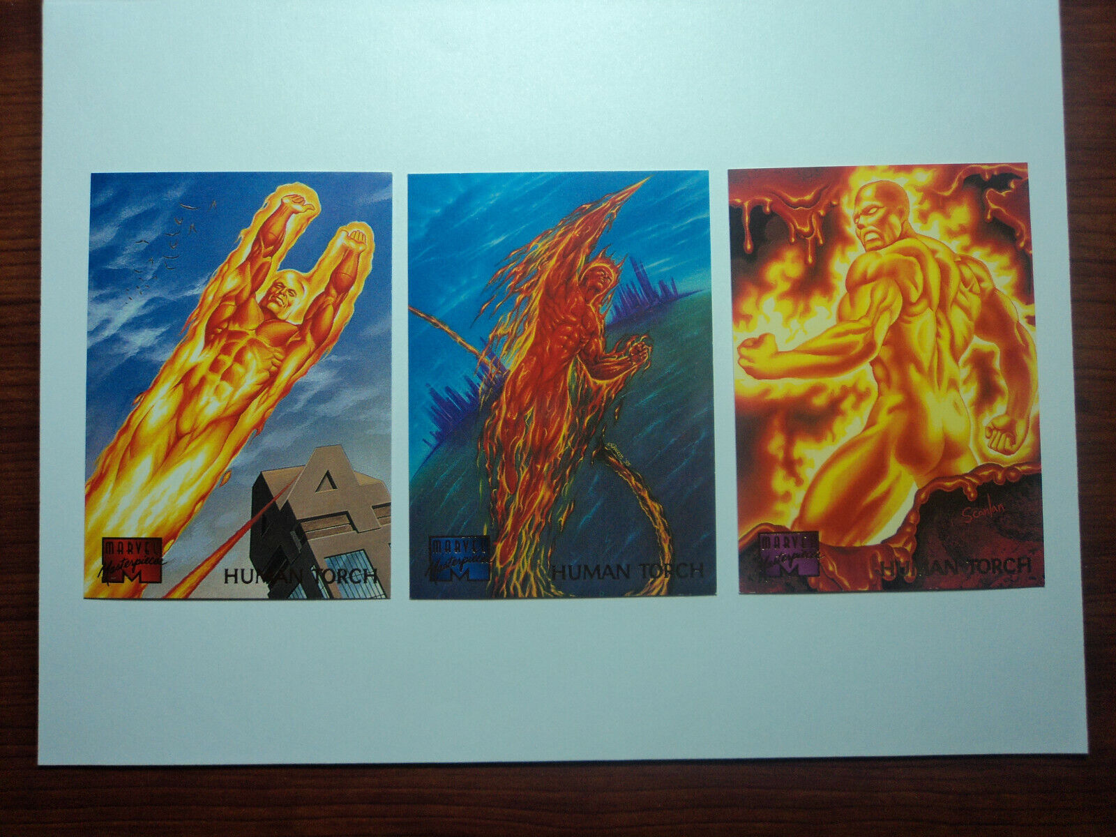 1995 MARVEL MASTERPIECES - LOT OF THREE BASE CARDS - HUMAN TORCH # 43, # 44, #45