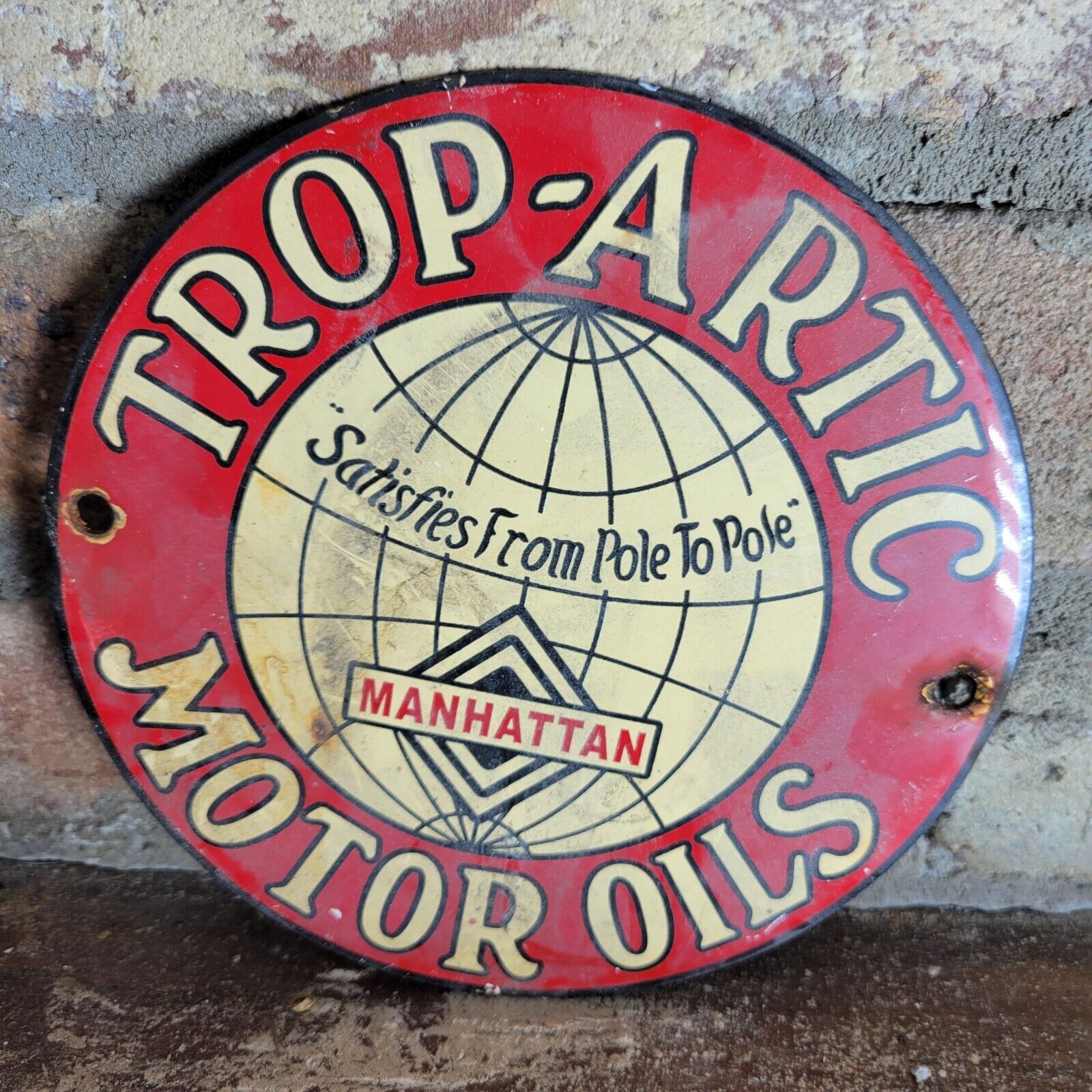 VINTAGE OLD TROP-ARTIC MOTOR OILS OIL GASOLINE PORCELAIN GAS PUMP DOOR SIGN 6