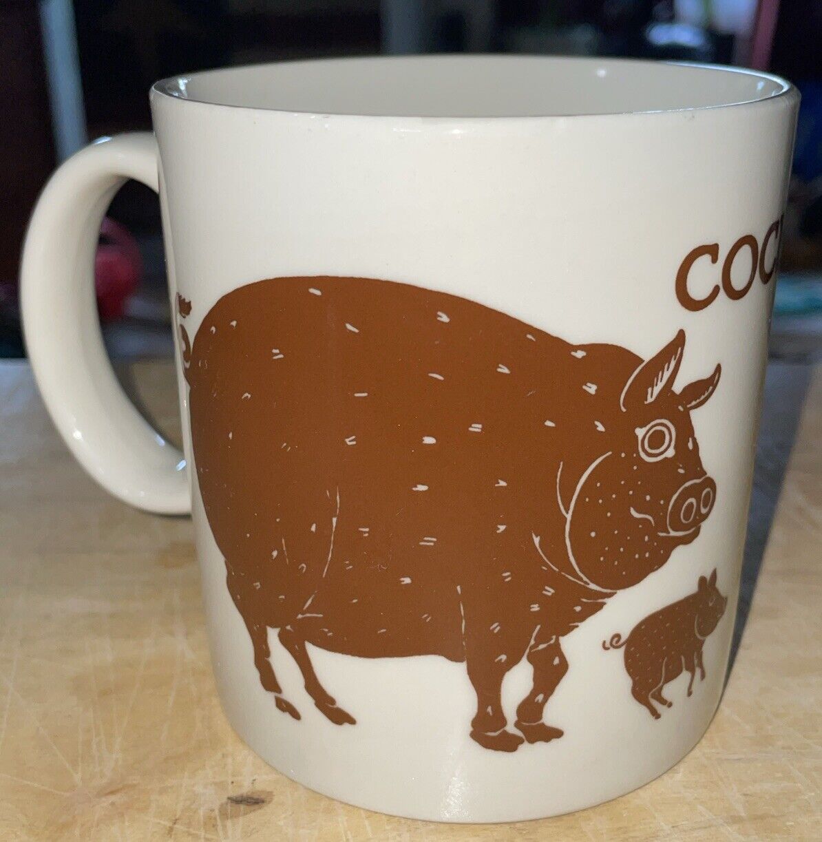 Vintage Taylor & Ng COCHON French PIG Coffee Mug Cup Japan Ceramic Brown 1979